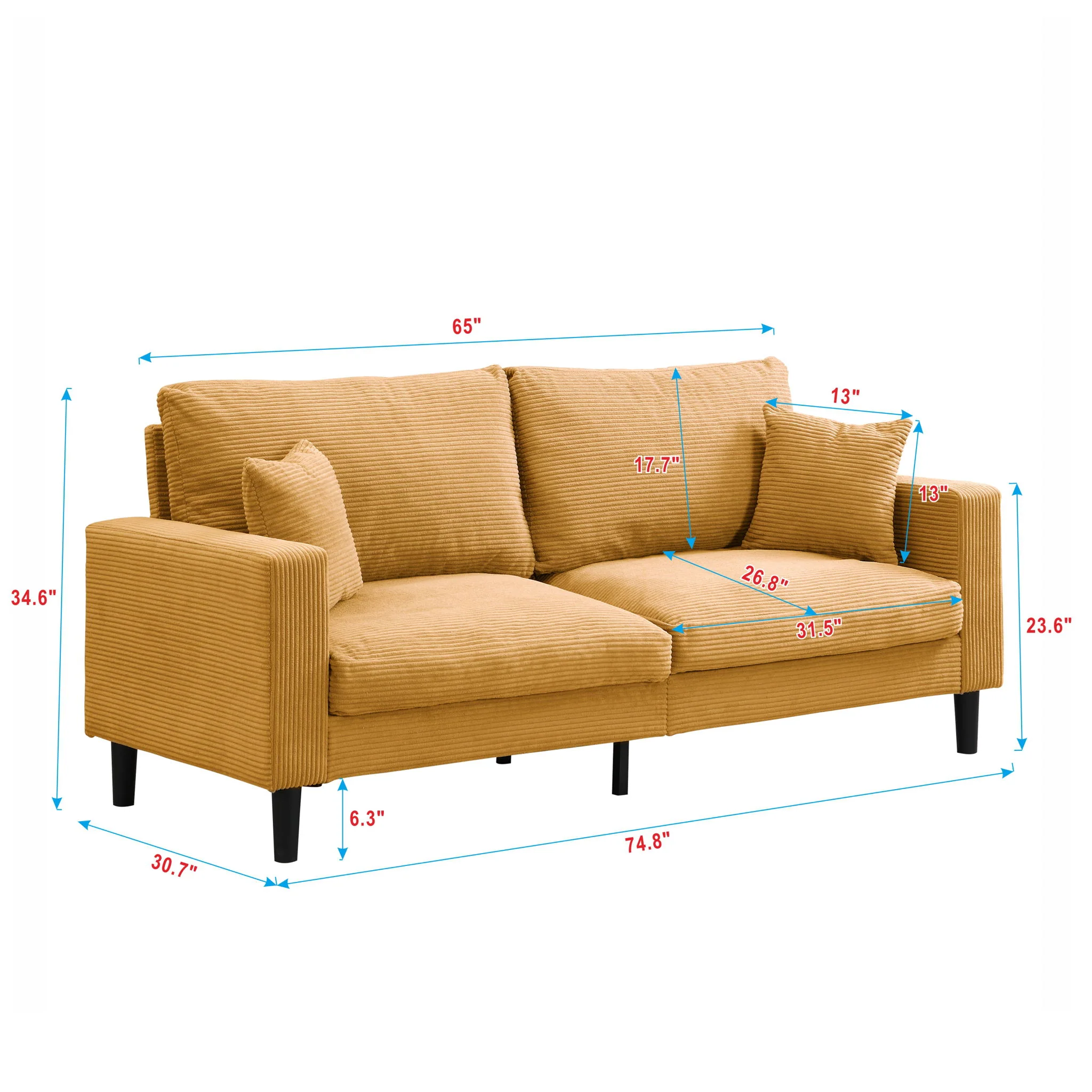 Modern Upholstered 3 Seat Sofa, High Resilience - Image 24