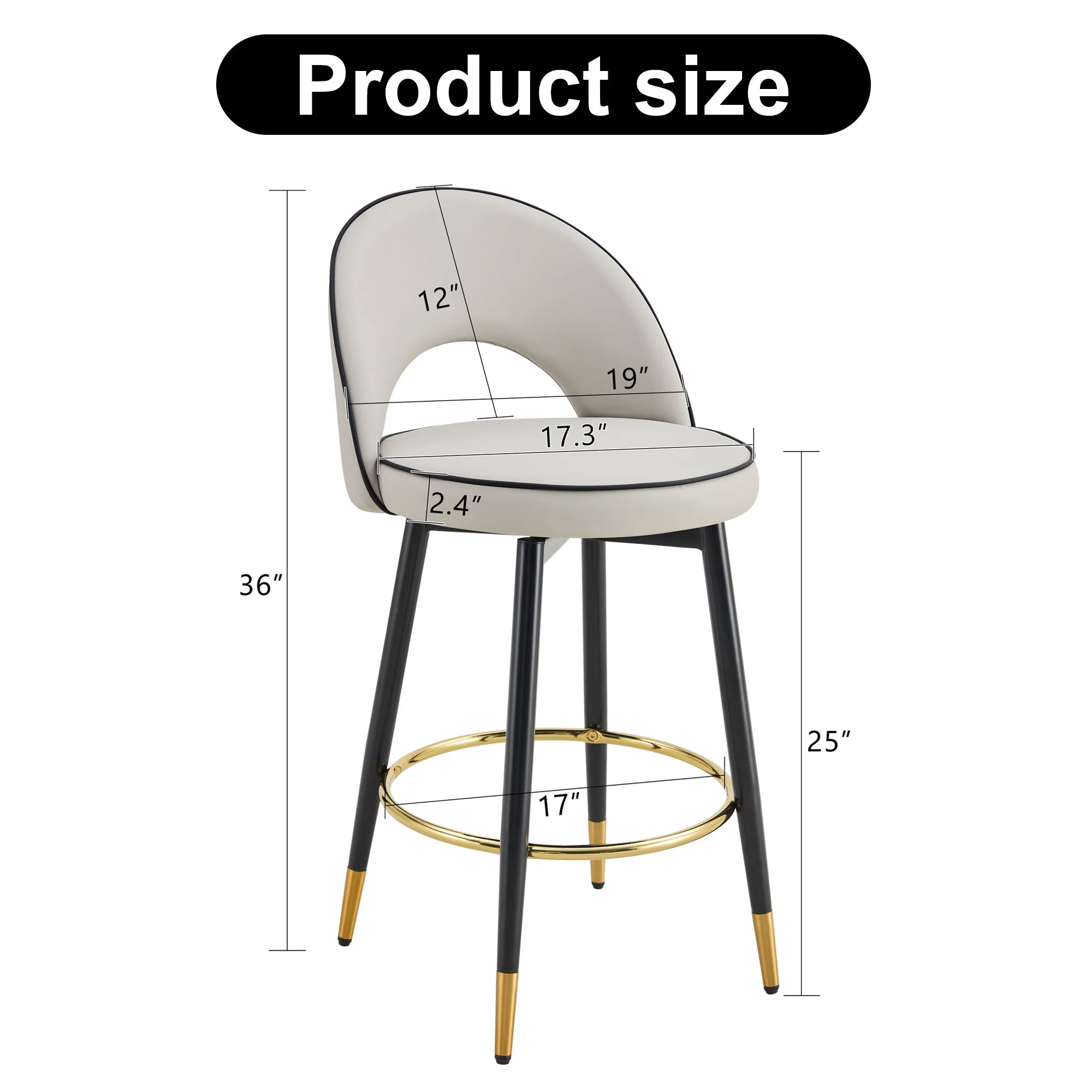 Modern Upholstered 360° Rotatable Bar Chair With Metal Legs For Dining Room (Set of 2) - Image 10