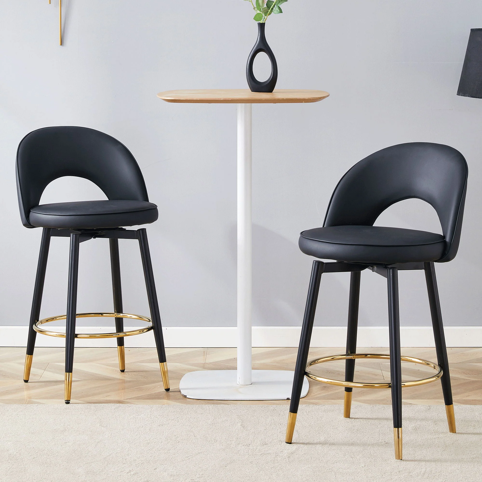 Modern Upholstered 360° Rotatable Bar Chair With Metal Legs For Dining Room (Set of 2) - Image 15