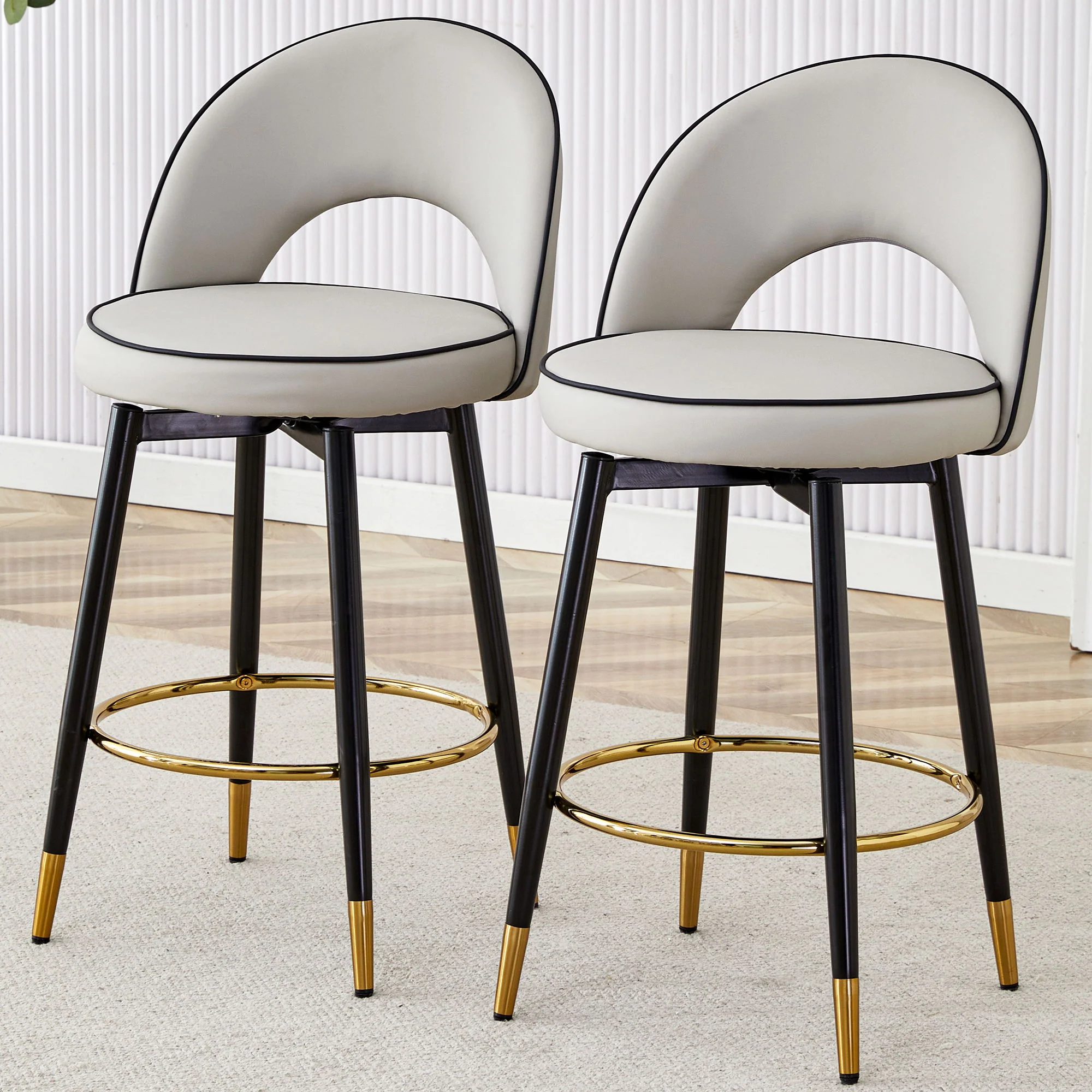 Modern Upholstered 360° Rotatable Bar Chair With Metal Legs For Dining Room (Set of 2) - Image 17