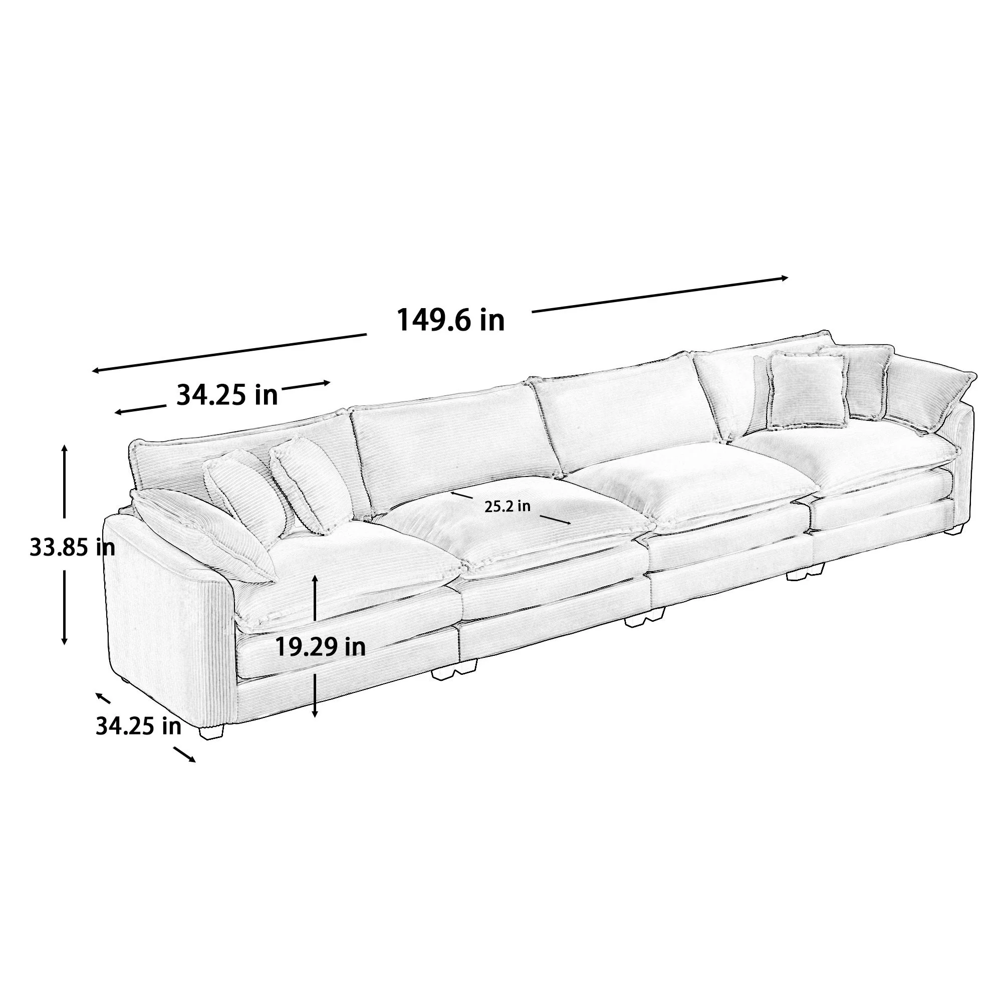 Modern Upholstered 4 Seater Fabric Sofa With Arm And Throw Pillows - Image 25