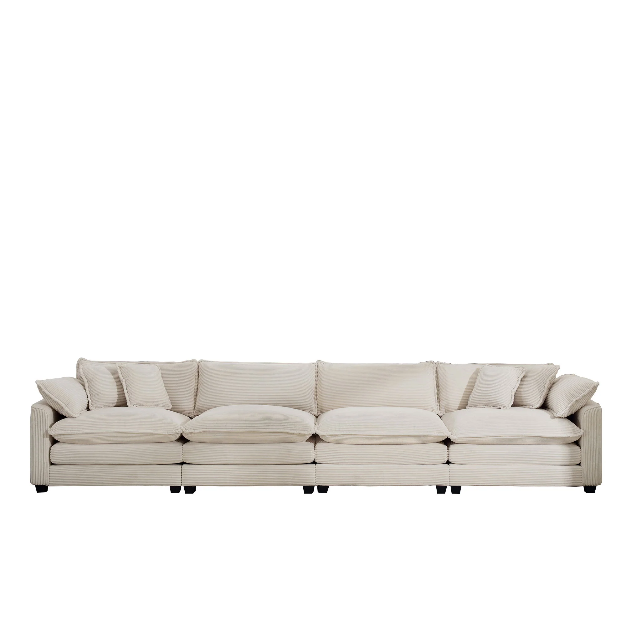 Modern Upholstered 4 Seater Fabric Sofa With Arm And Throw Pillows - Image 31