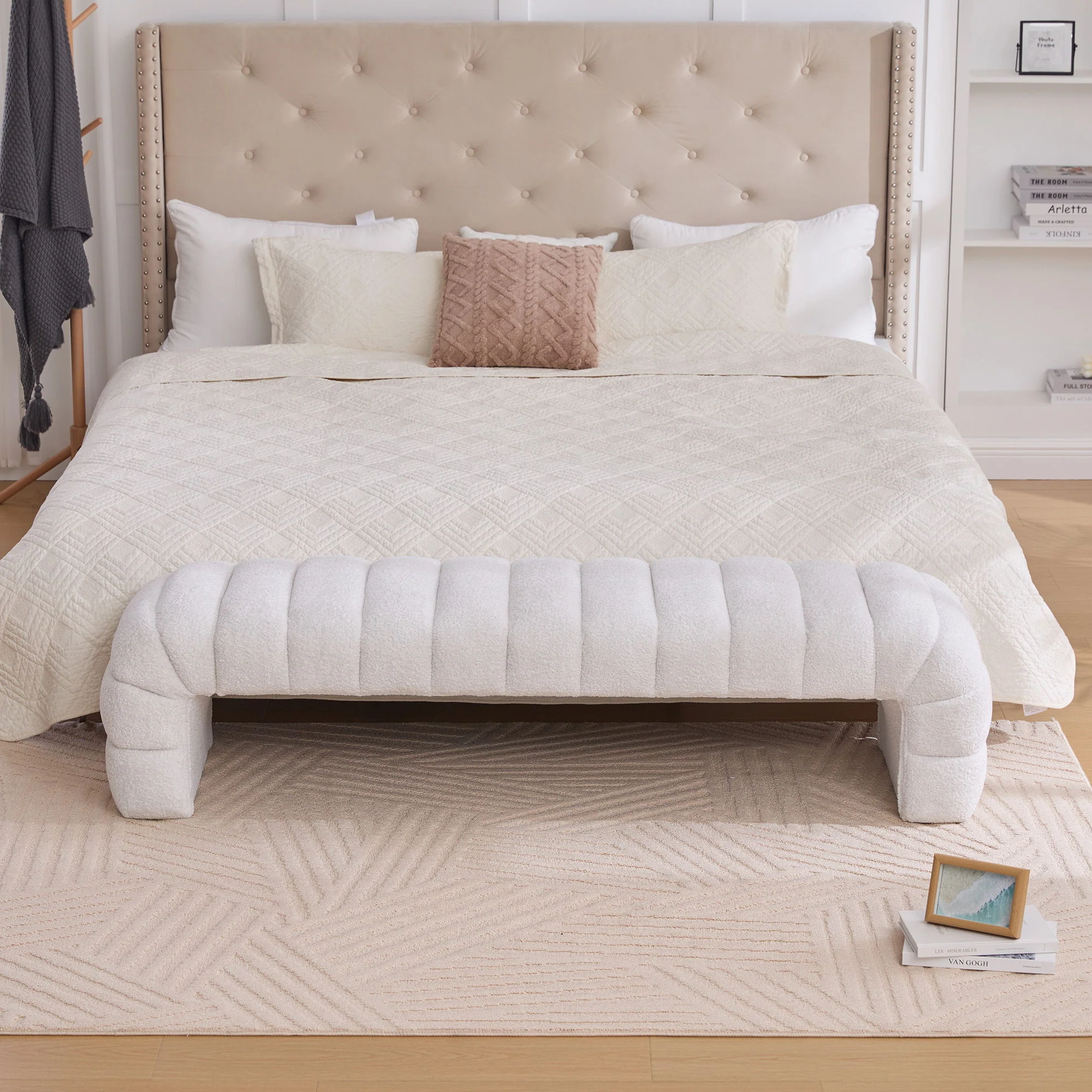 Modern Upholstered Armless Bed Bench With Channel Tufted Design - Image 11