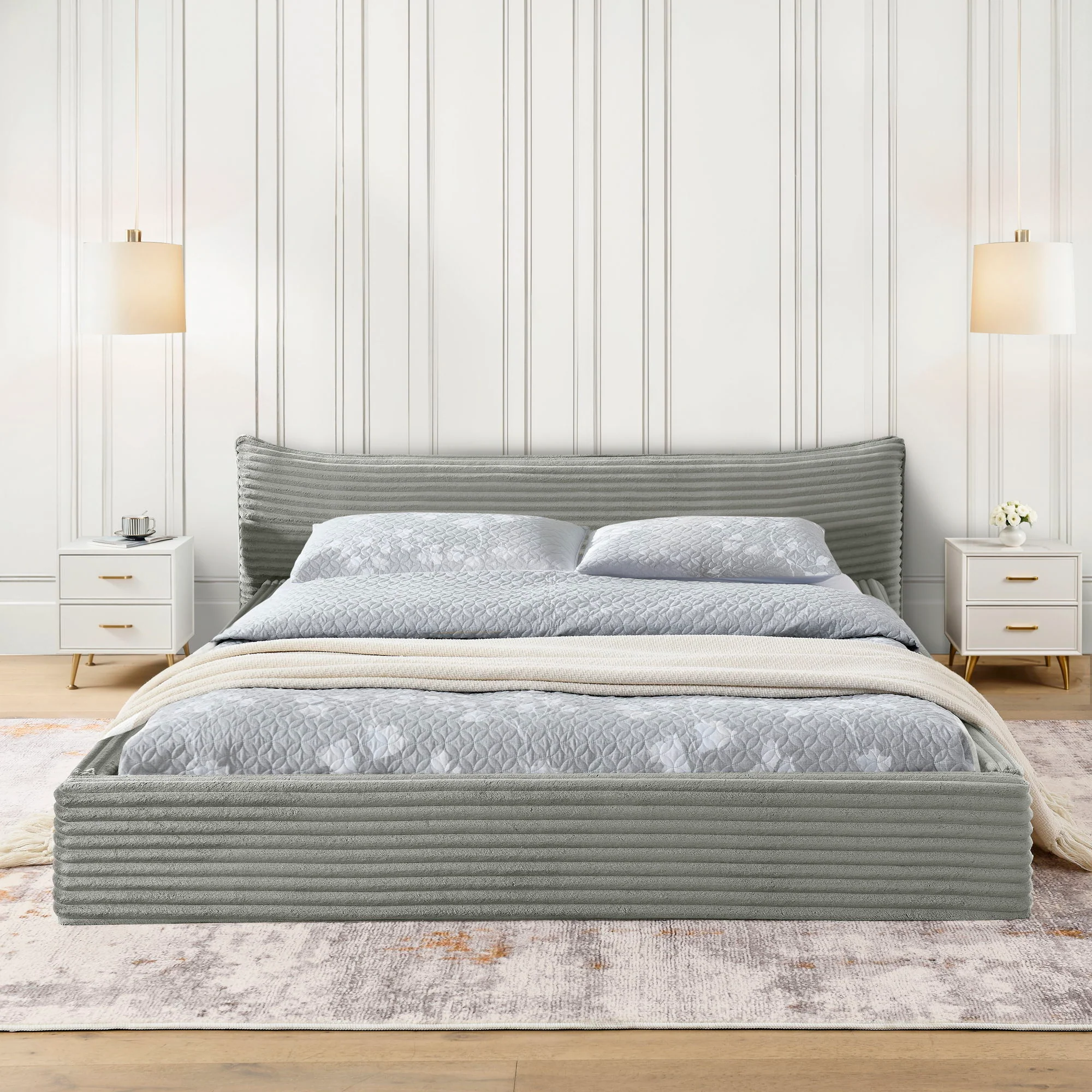 Modern Upholstered Bed Frame With Curved Headboard - Image 14