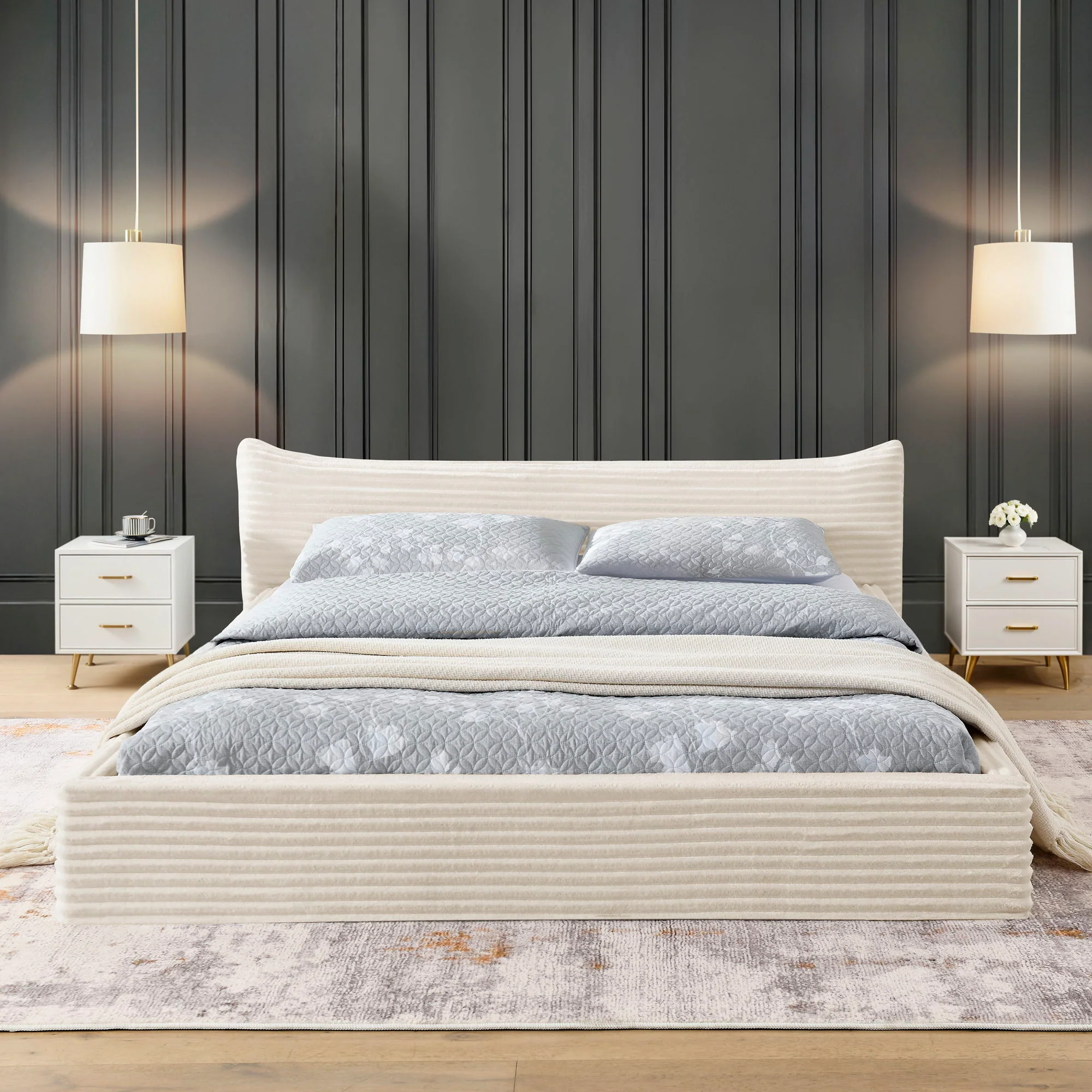 Modern Upholstered Bed Frame With Curved Headboard - Image 17