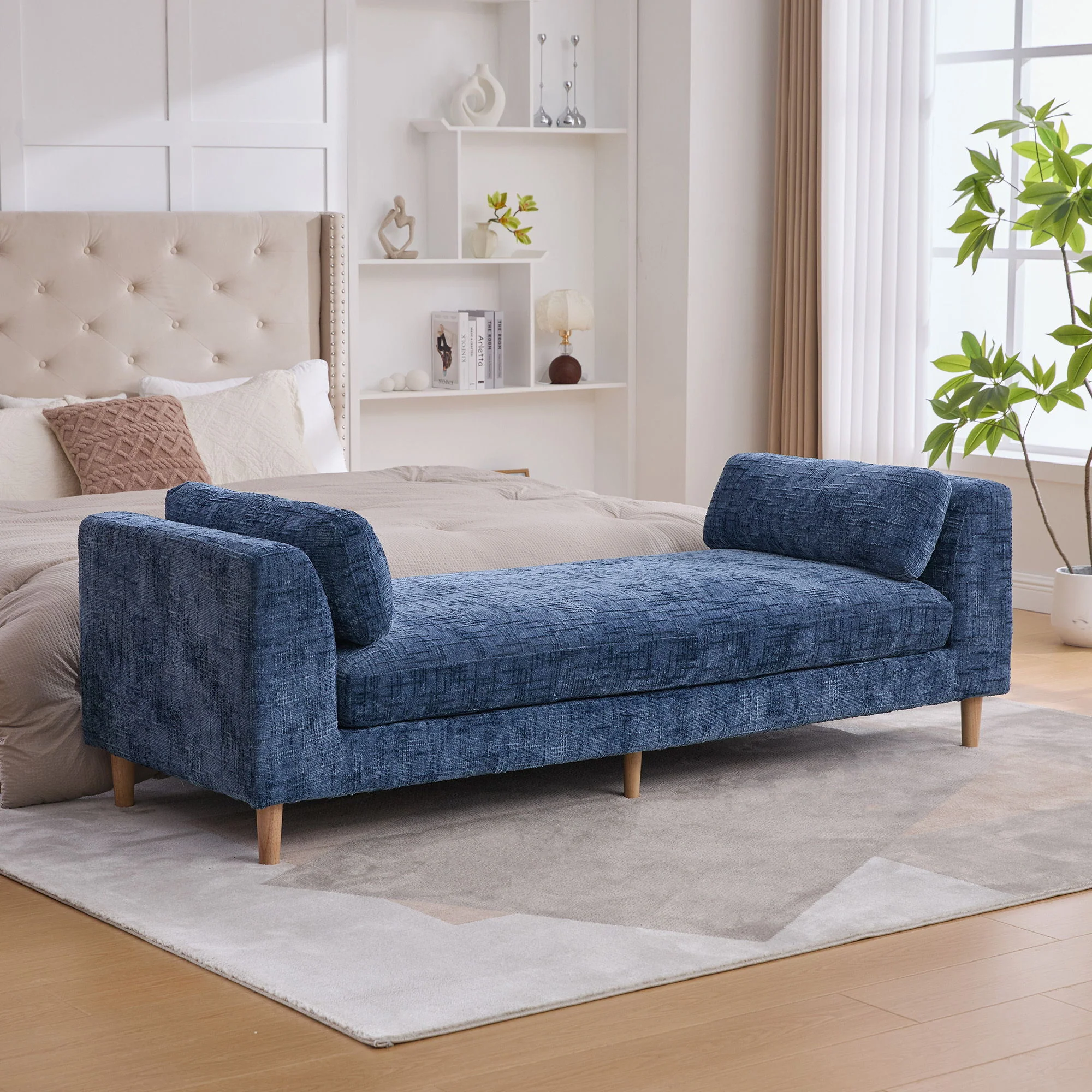 Modern Upholstered End Of Bed Bench With Armrests - Image 13