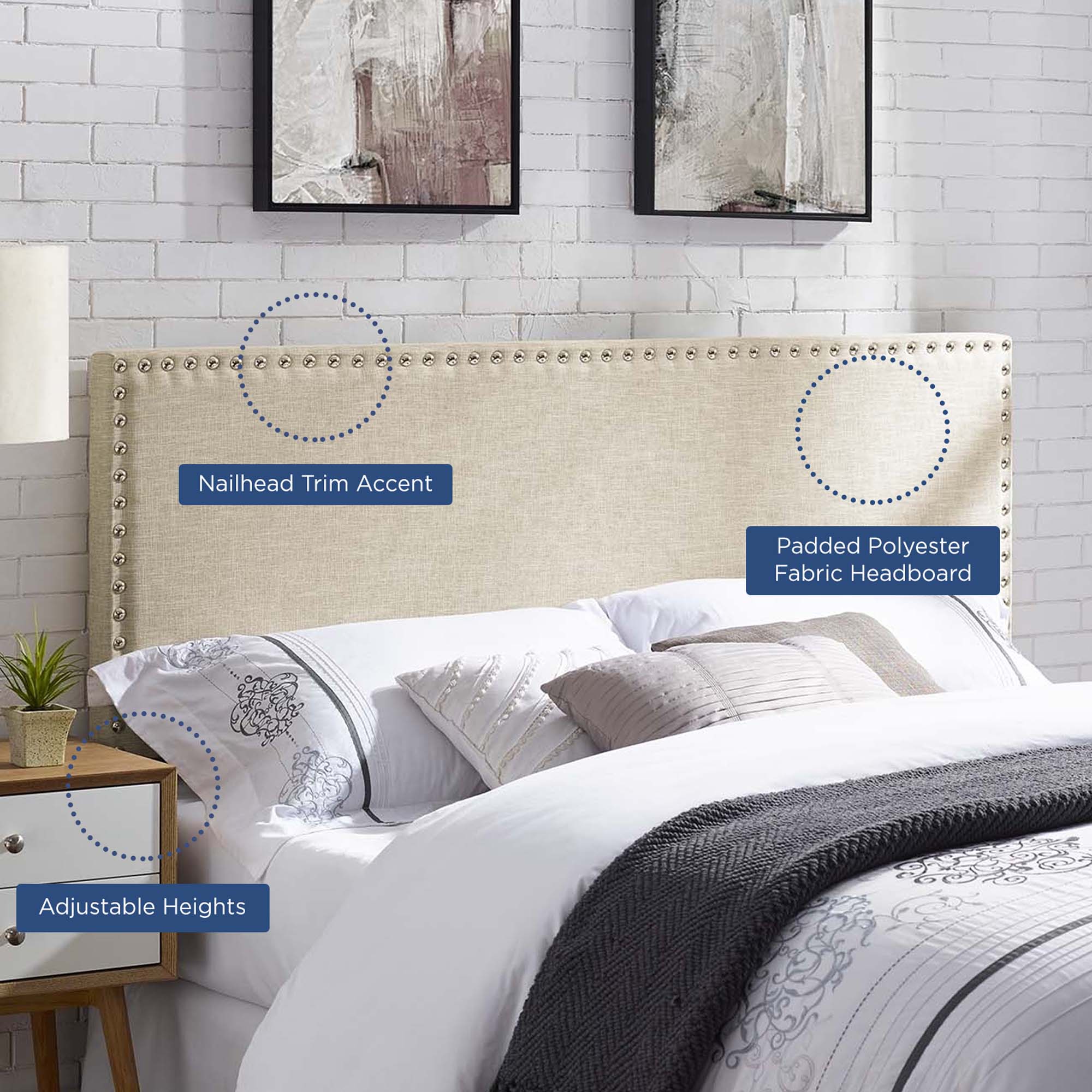 Modern Upholstered Headboard with Nailhead Trim - Image 4