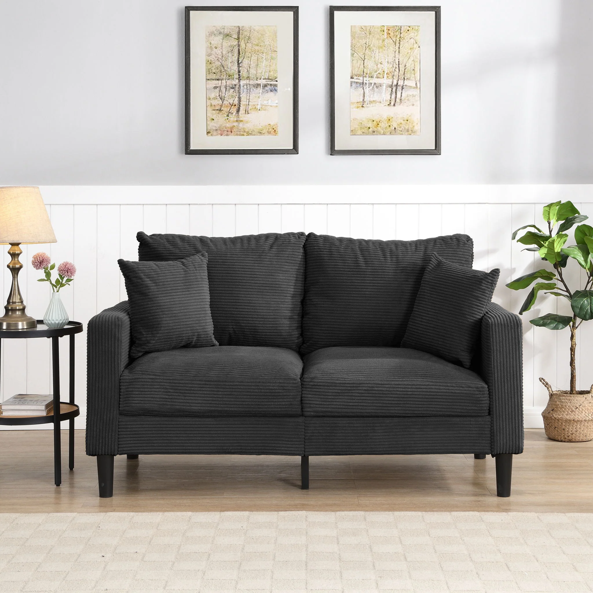 Modern Upholstered Loveseat Sofa With High Resilience, Wooden Frame - Dark Gray - Image 6