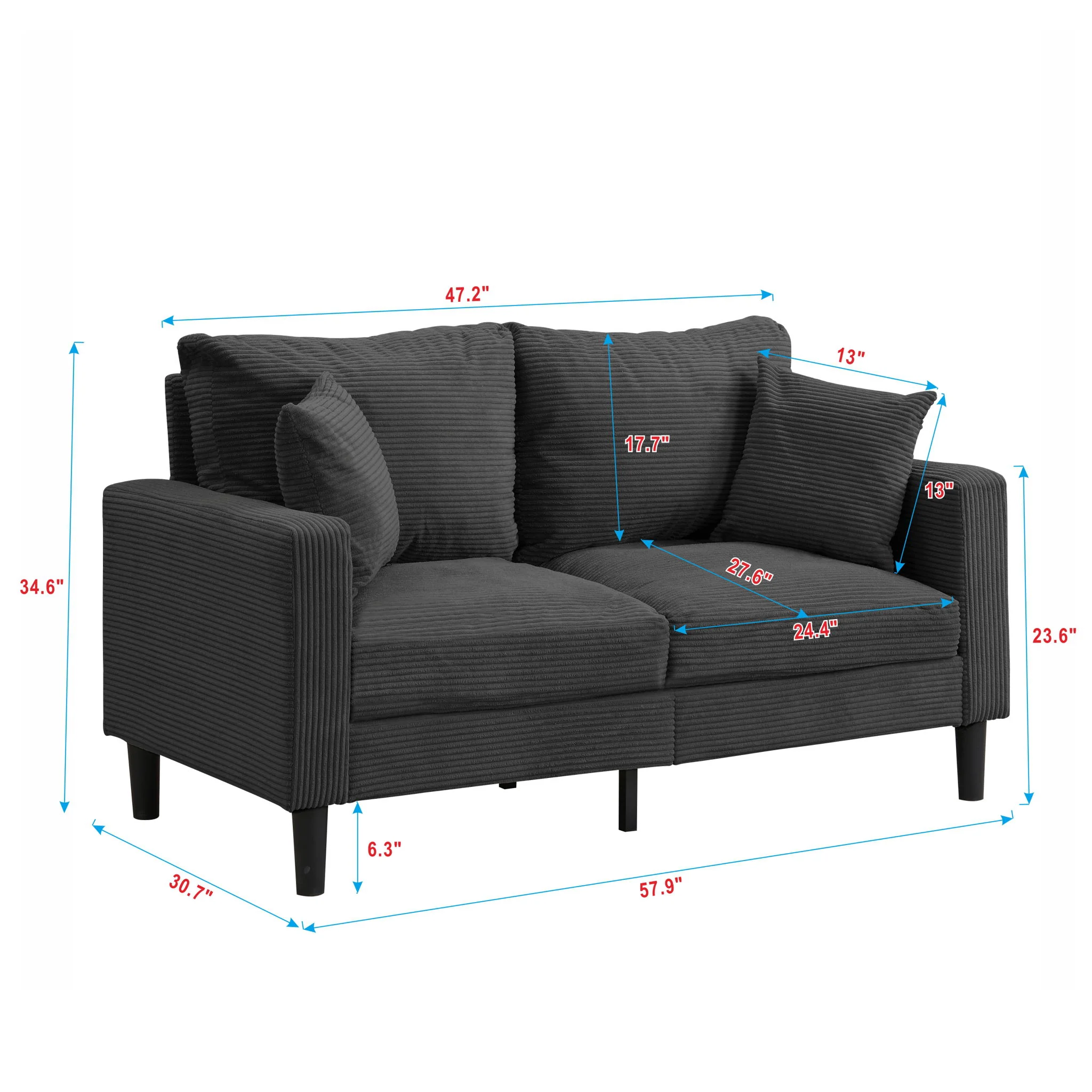 Modern Upholstered Loveseat Sofa With High Resilience, Wooden Frame - Dark Gray - Image 9