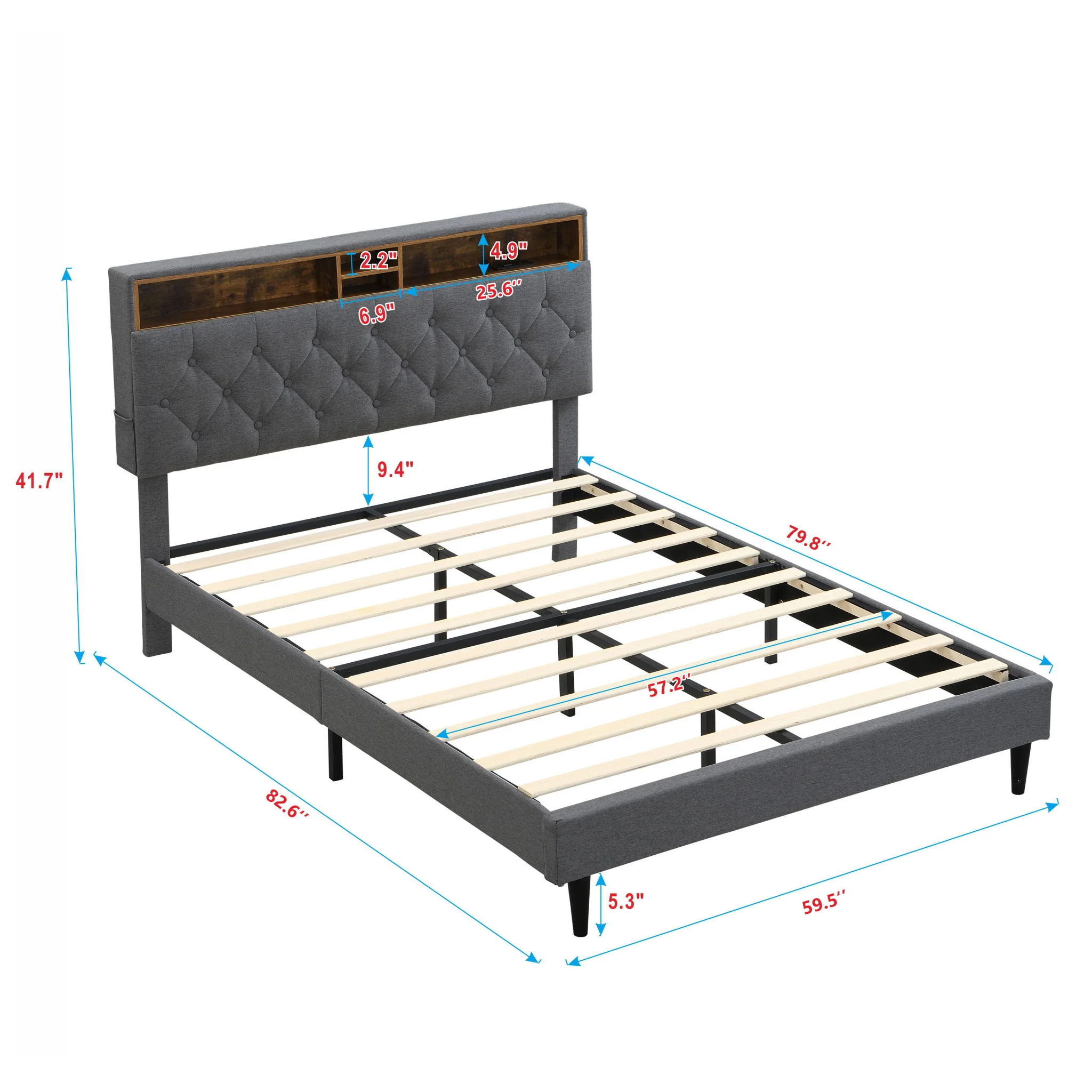 Modern Upholstered Platform Bed Frame With Button Tufted Headboard And USB Ports - Image 14