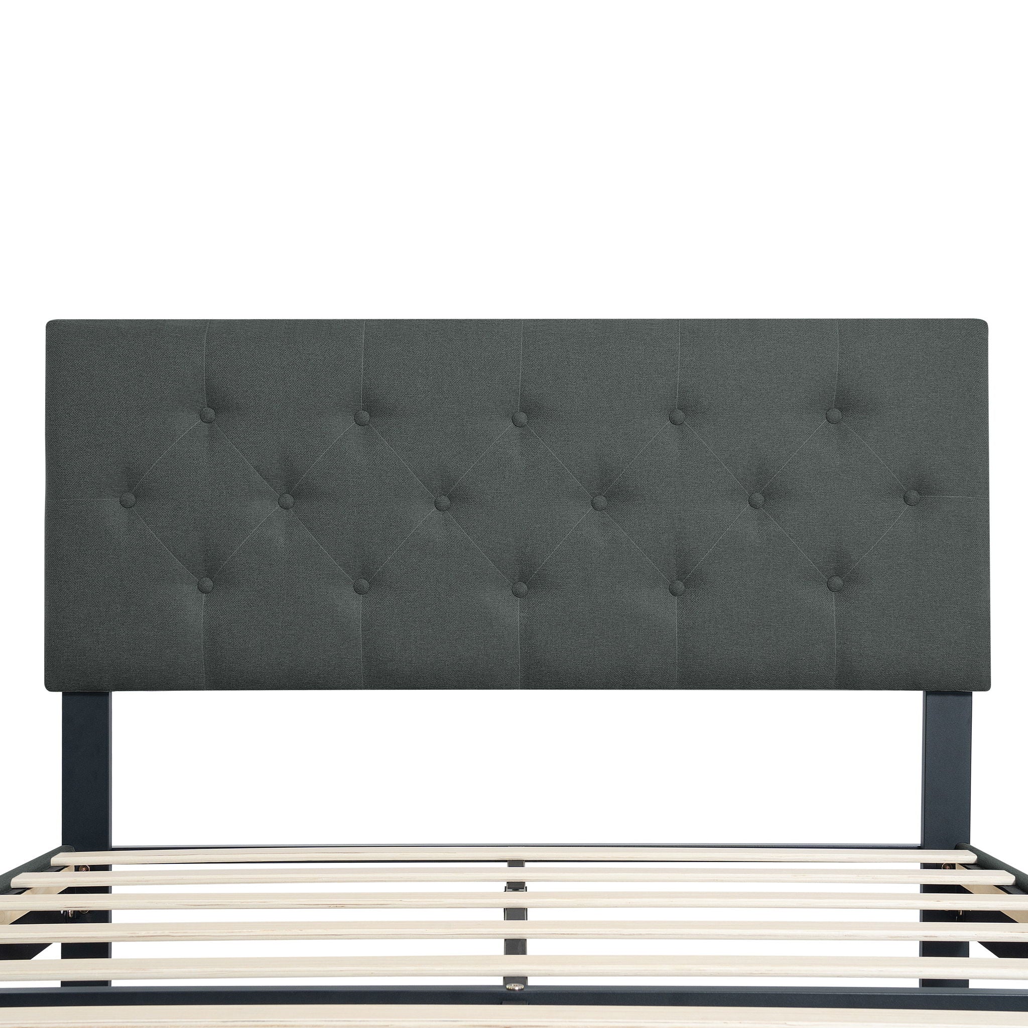 Modern Upholstered Platform Bed Frame With Button Tufted Fabric Headboard - Image 12