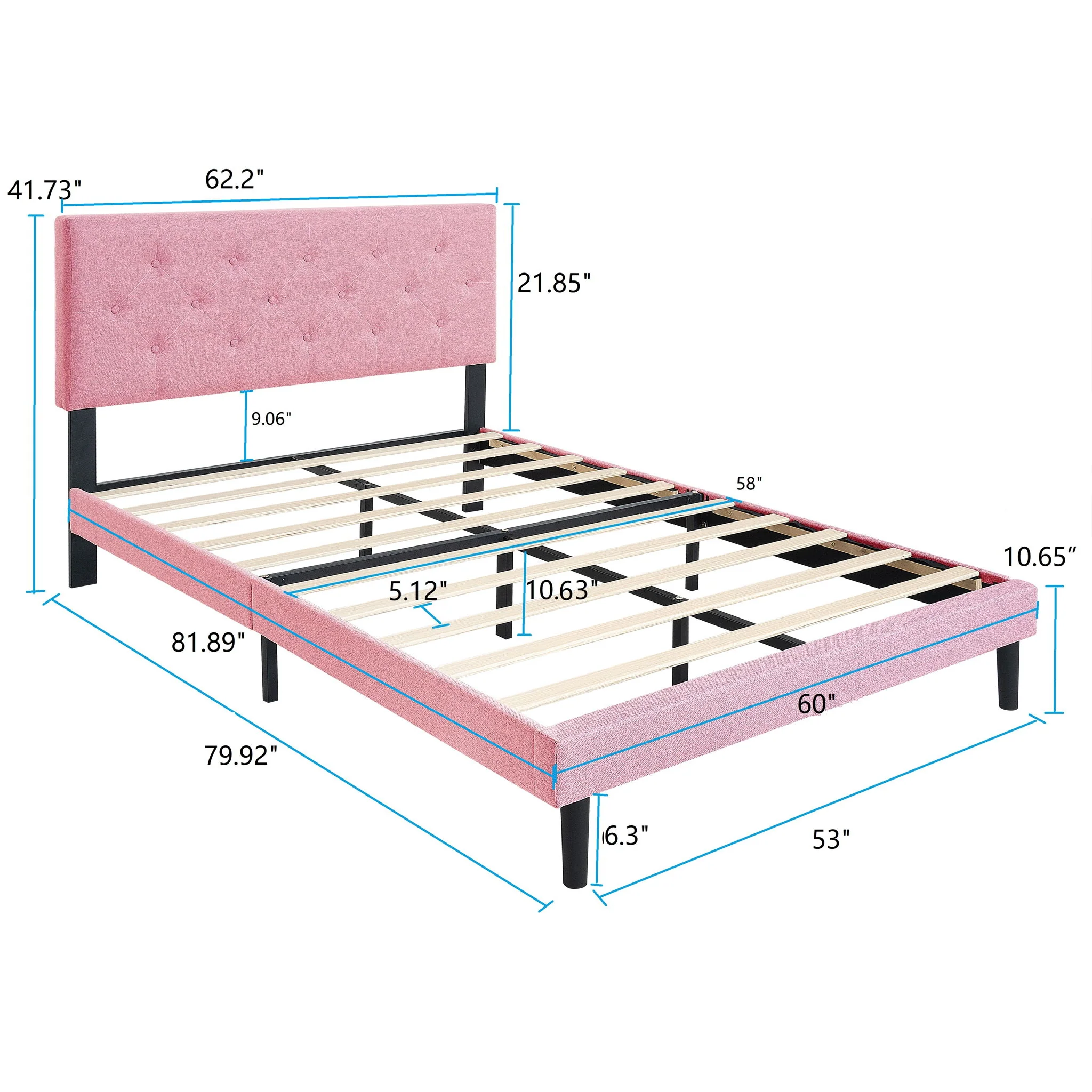 Modern Upholstered Platform Bed Frame With Button Tufted Fabric Headboard - Image 24