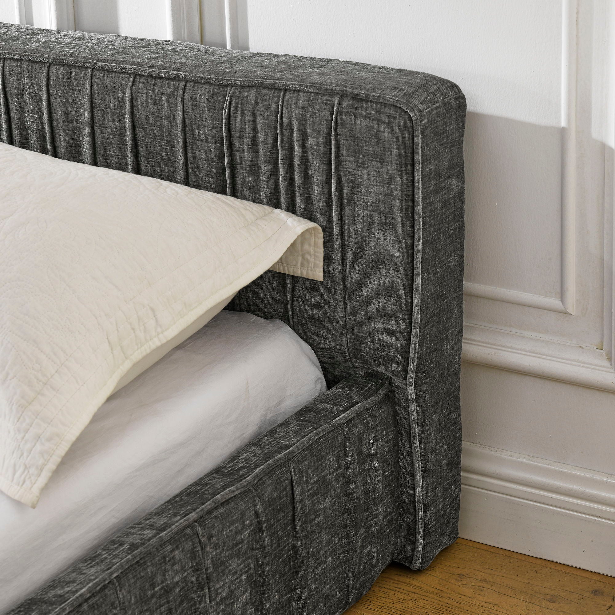 Modern Upholstered Platform Bed Frame With Pleated Design - Image 4