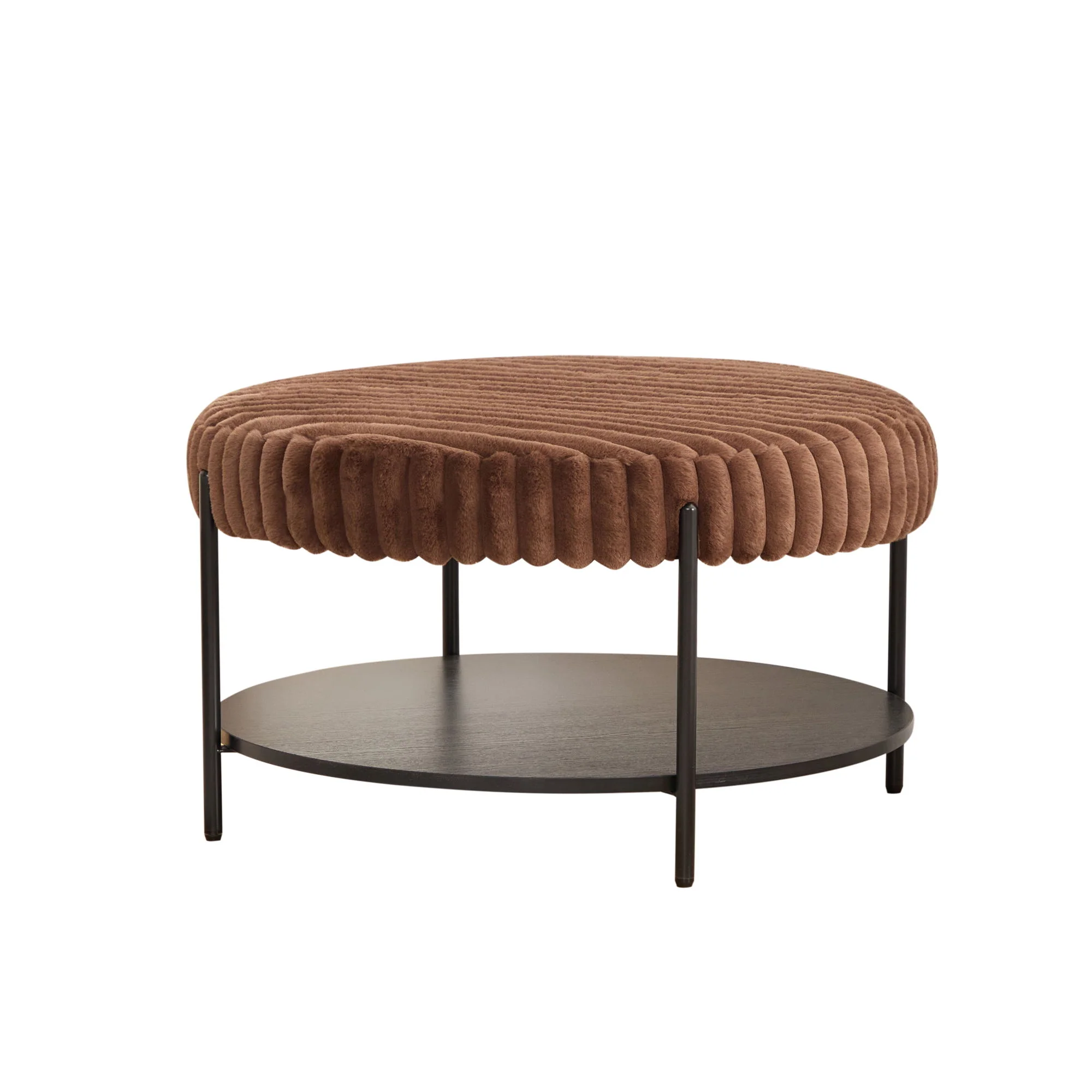 Modern Upholstered Round Ottoman Coffee Table With Storage Shelf - Image 3