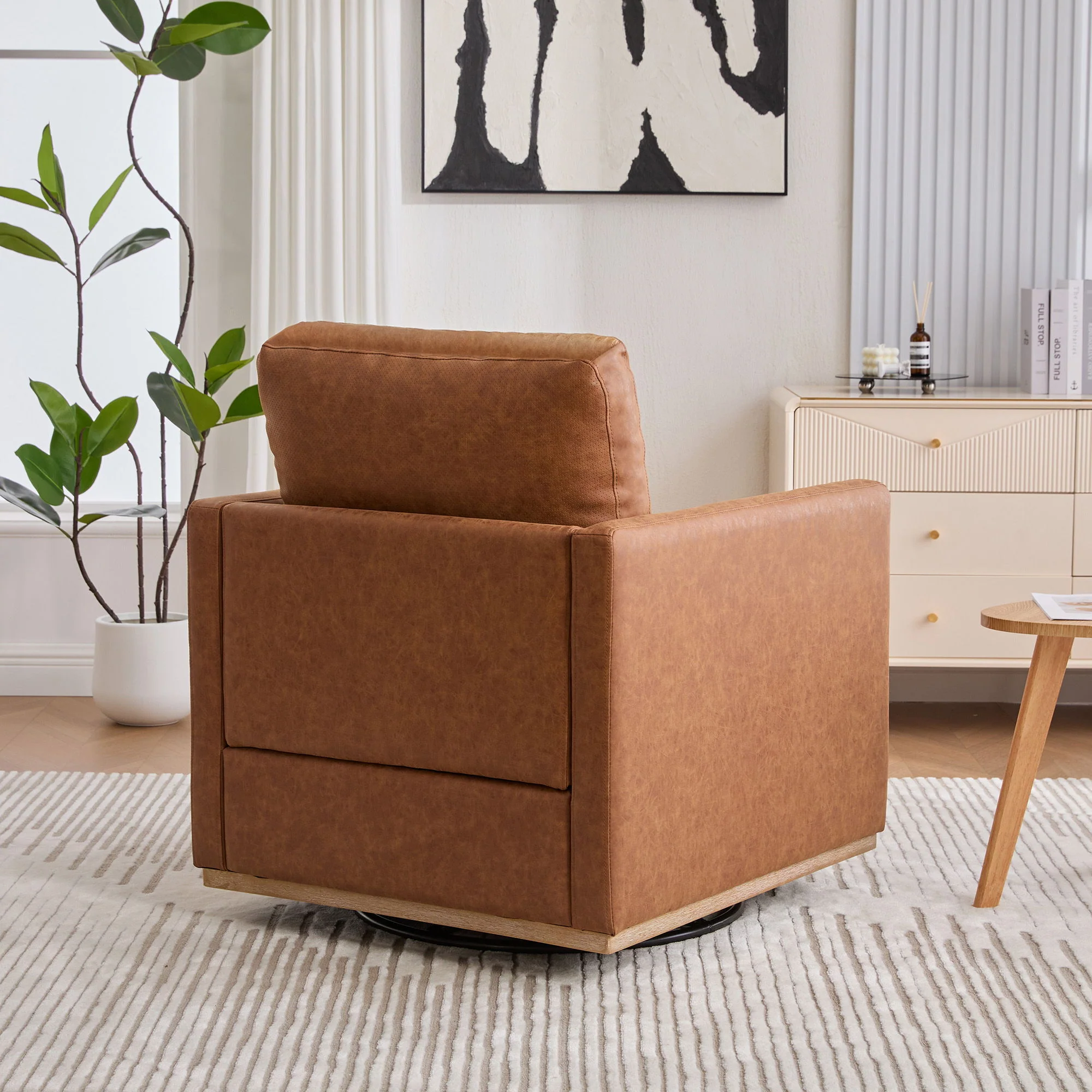 Modern Upholstered Square Swivel Accent Chair With 360 Degree Rotation - Image 10