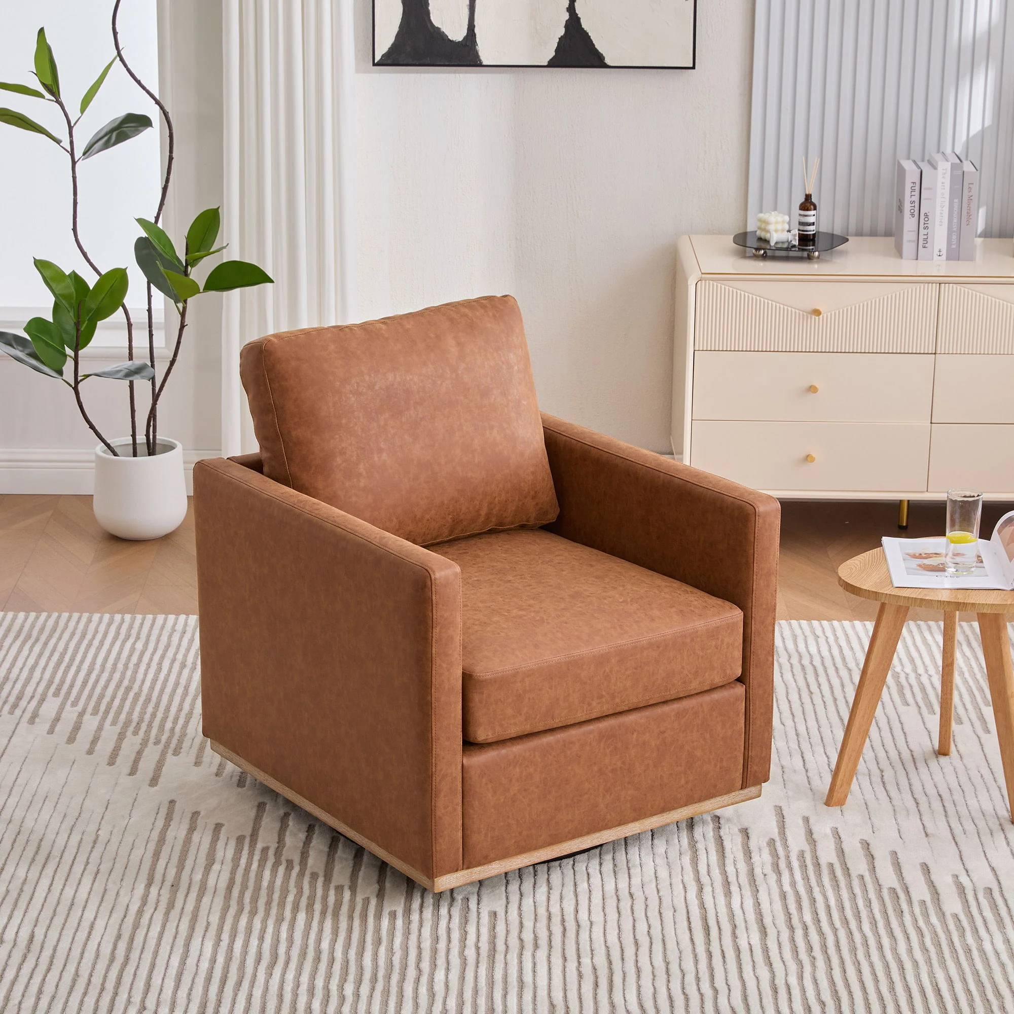 Modern Upholstered Square Swivel Accent Chair With 360 Degree Rotation - Image 19