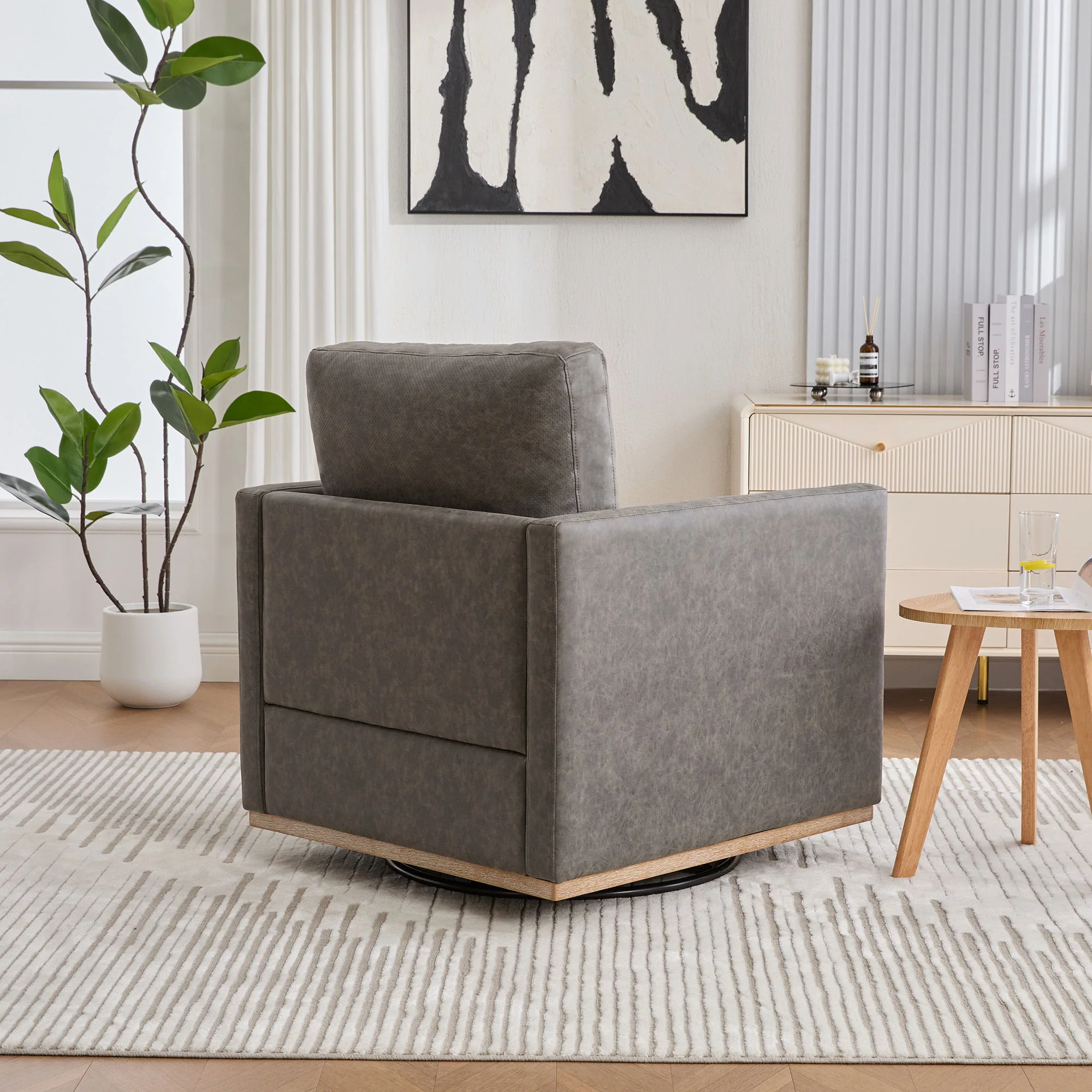 Modern Upholstered Square Swivel Accent Chair With 360 Degree Rotation - Image 21