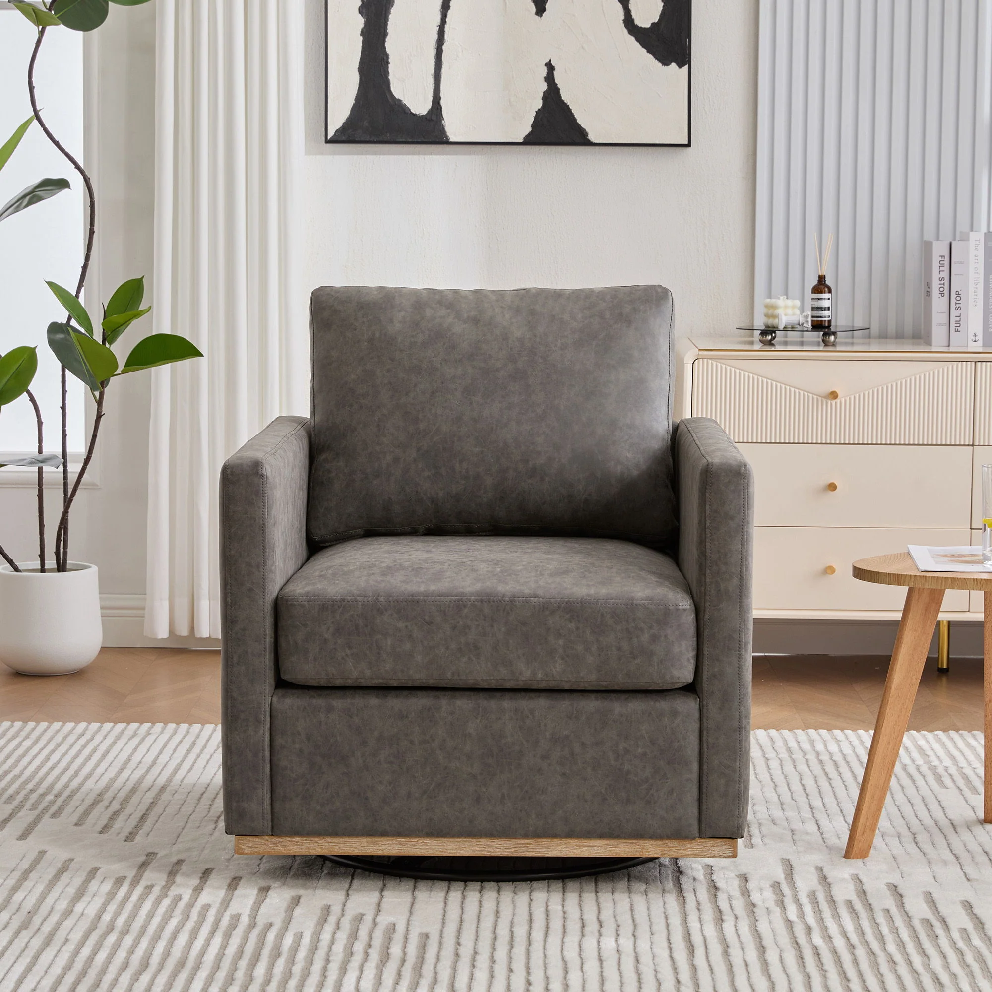Modern Upholstered Square Swivel Accent Chair With 360 Degree Rotation - Image 24