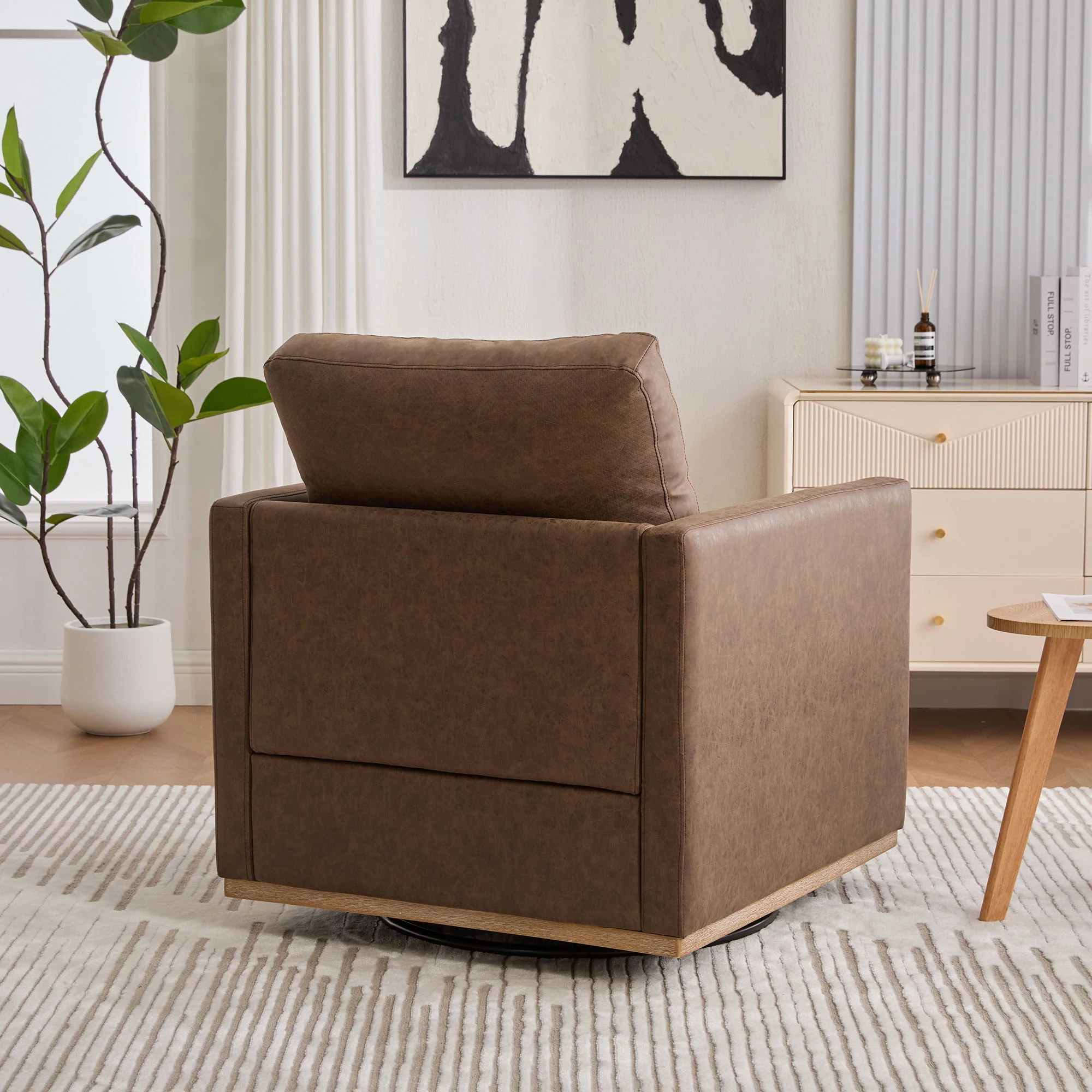 Modern Upholstered Square Swivel Accent Chair With 360 Degree Rotation - Image 6