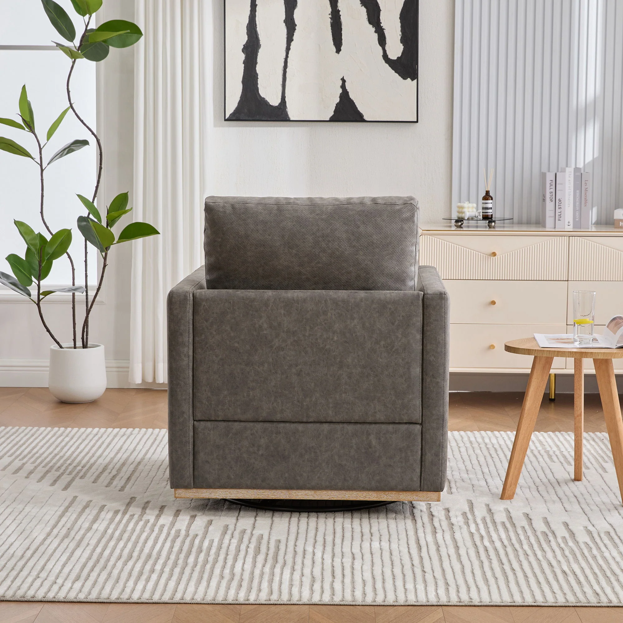 Modern Upholstered Square Swivel Accent Chair With 360 Degree Rotation - Image 8