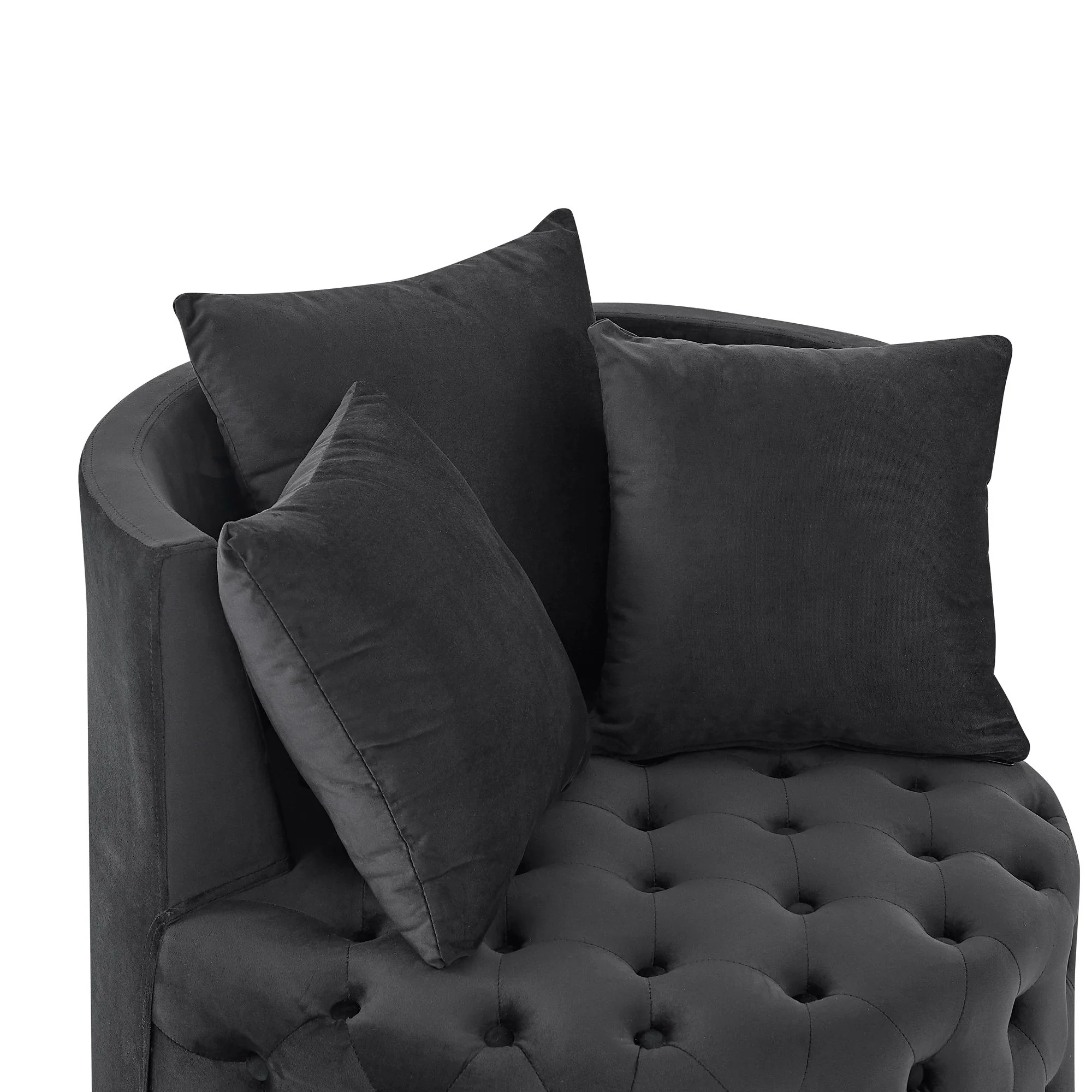 Modern Upholstered Swivel Chair With Button Tufted Design And Movable Wheels - Image 6