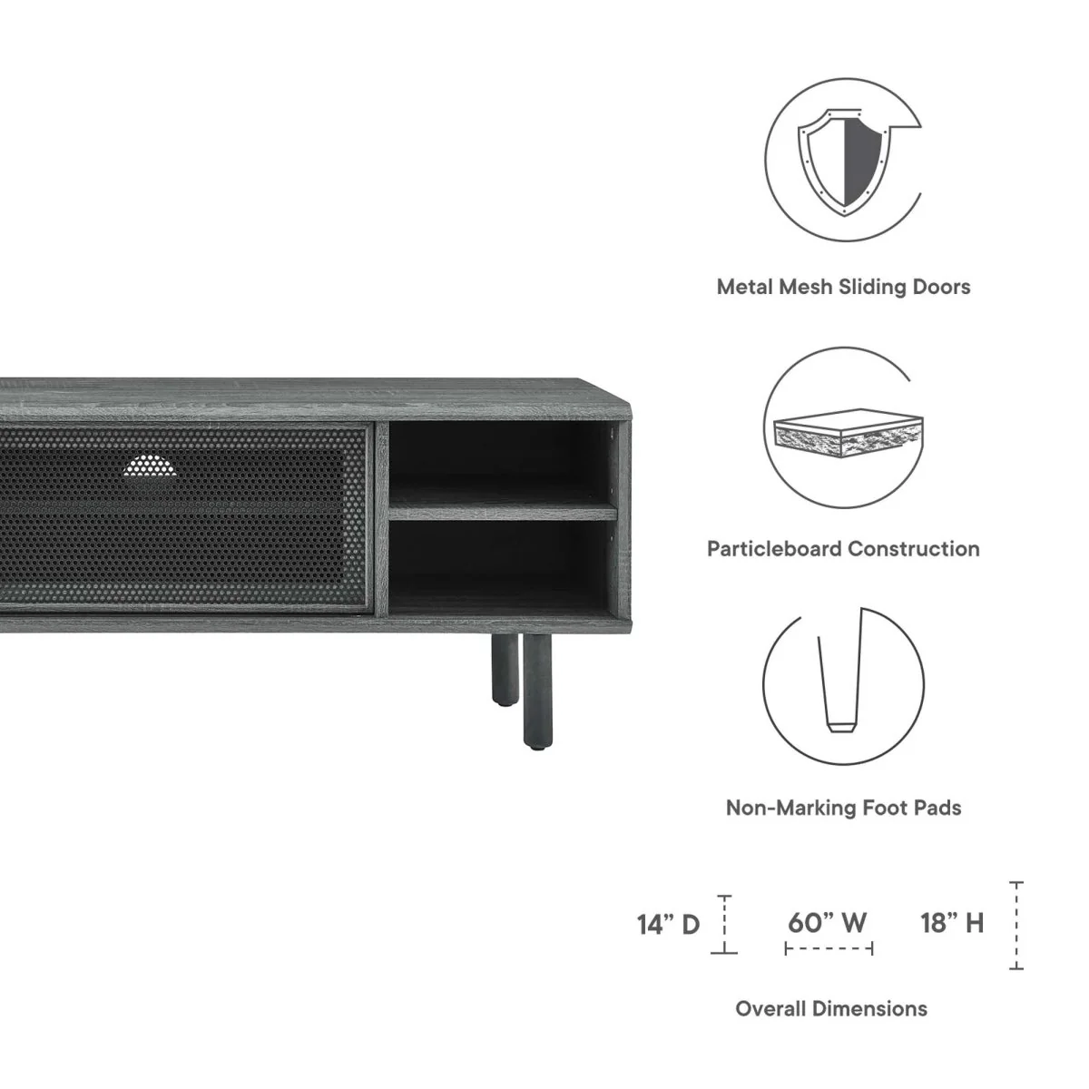 Modern Urban TV Stand with Mesh Sliding Doors 60 Inch - Image 3