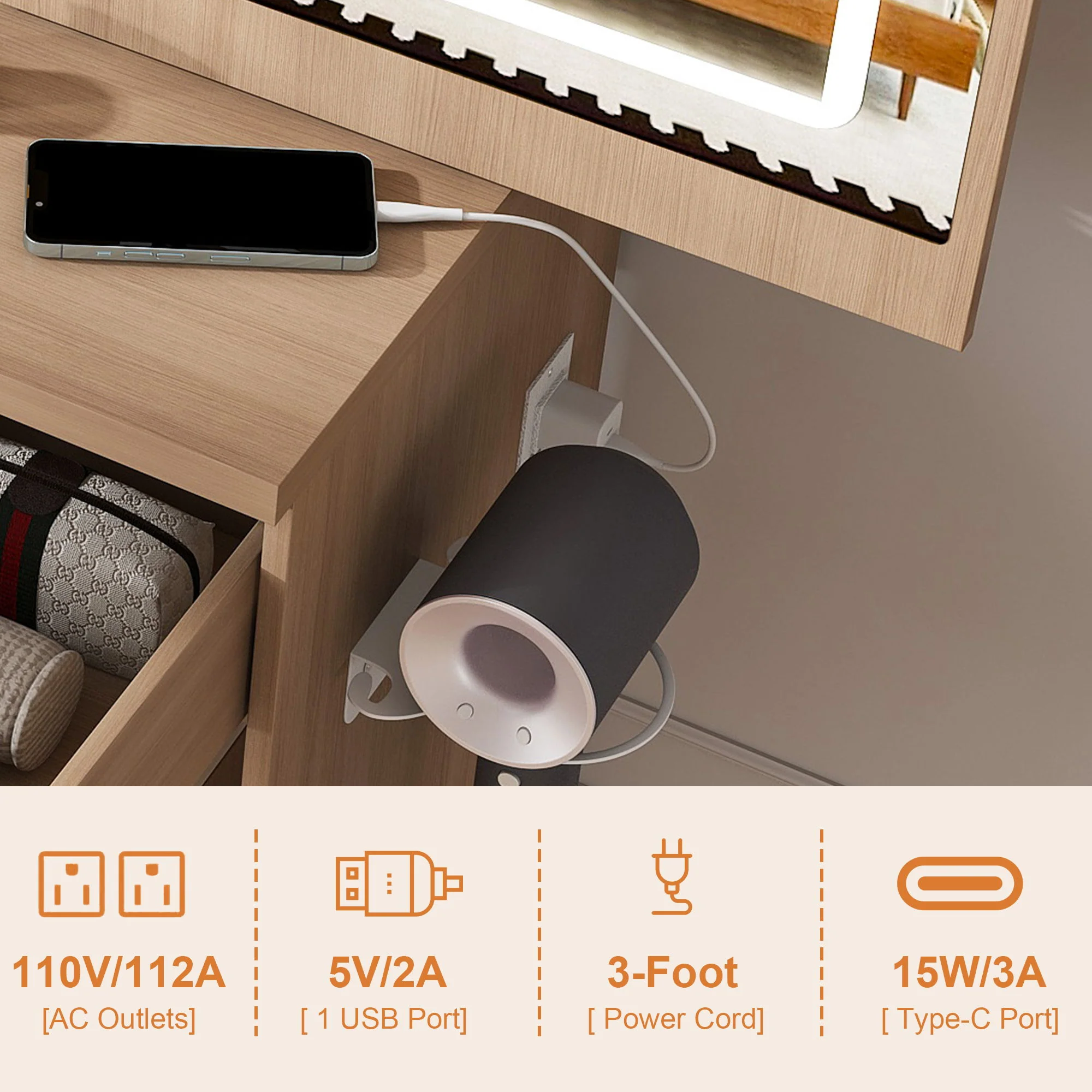 Modern Vanity Desk With 3 LED Lighting Modes, 4 Drawers - Image 7