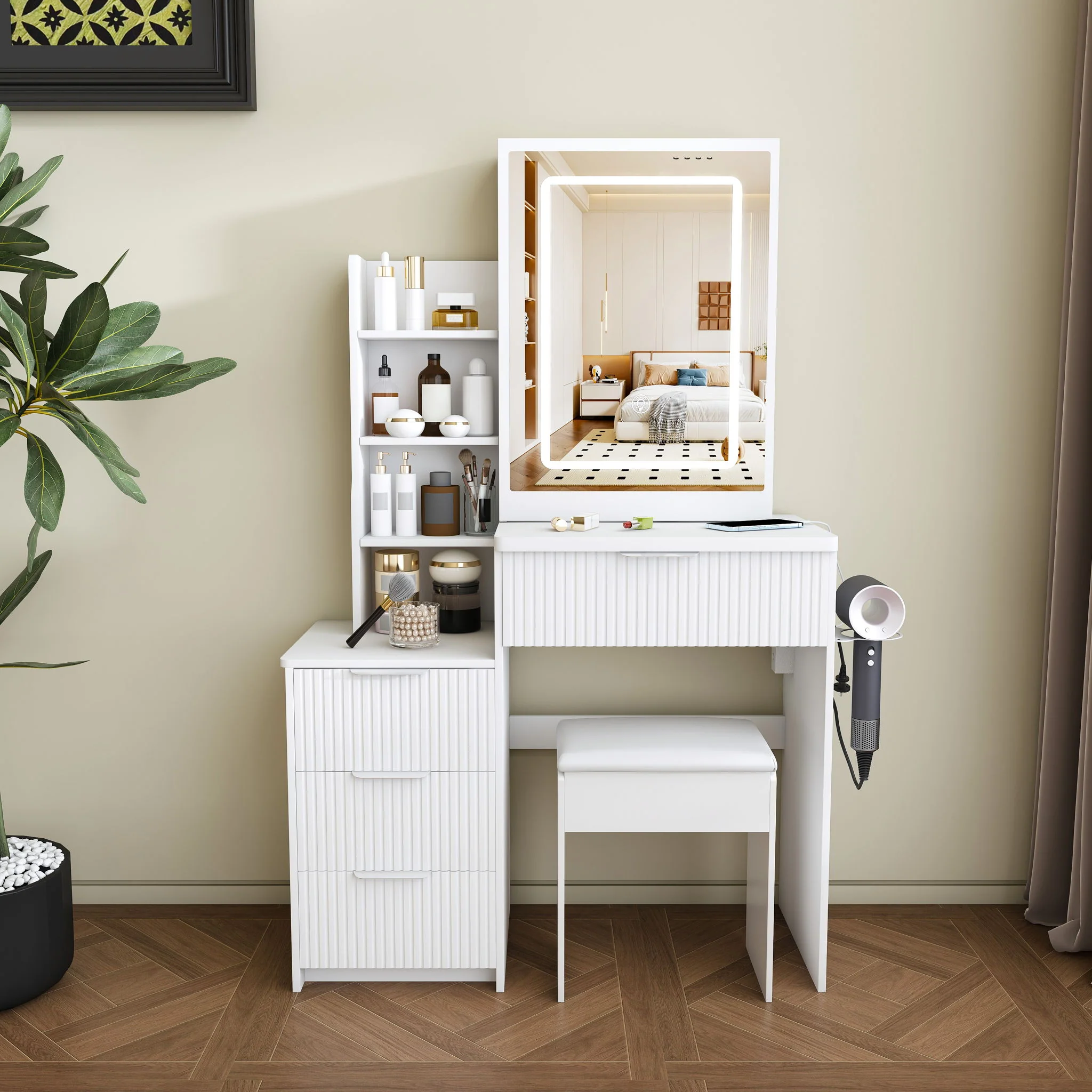 Modern Vanity Desk With 3 LED Lighting Modes, 4 Drawers - Image 9