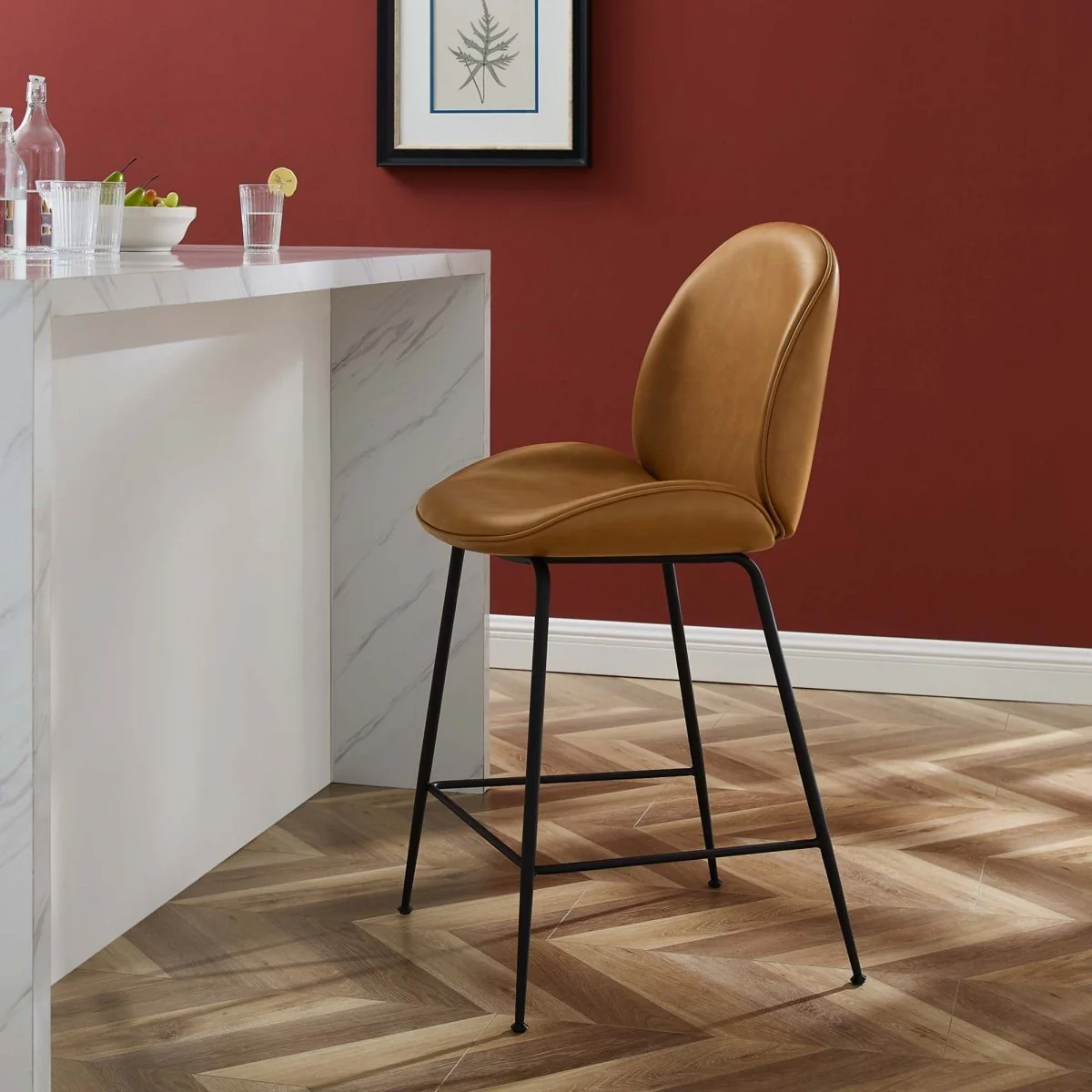 Modern Vegan Leather Counter Stool with Steel Legs - Image 2