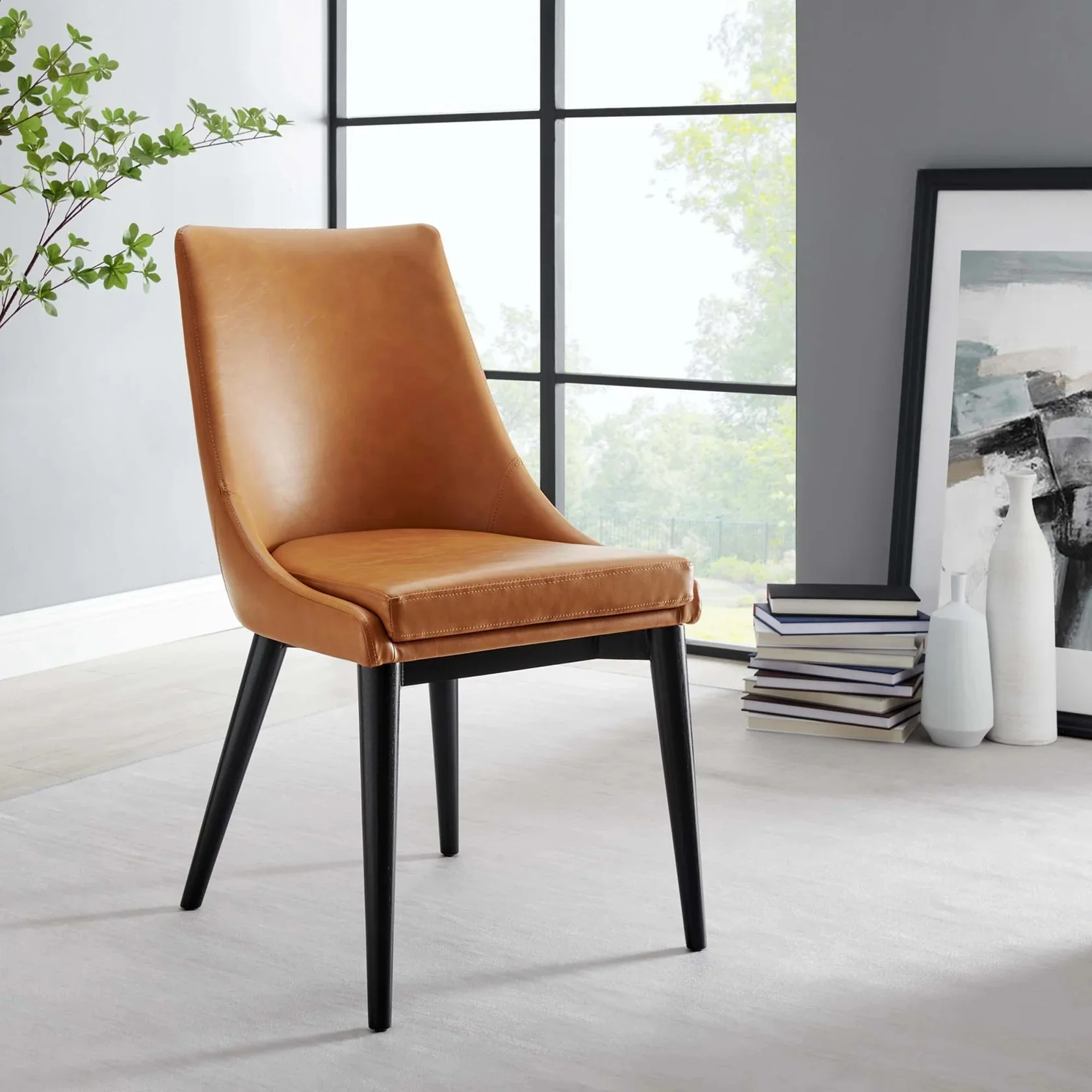 Modern Vegan Leather Dining Chair with Wood Legs - Image 13