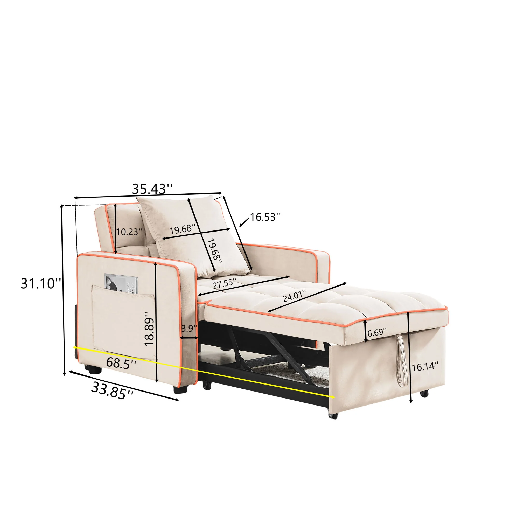 Modern 3 In 1 Sofa Bed Chair, Adjustable Recliner - Image 9