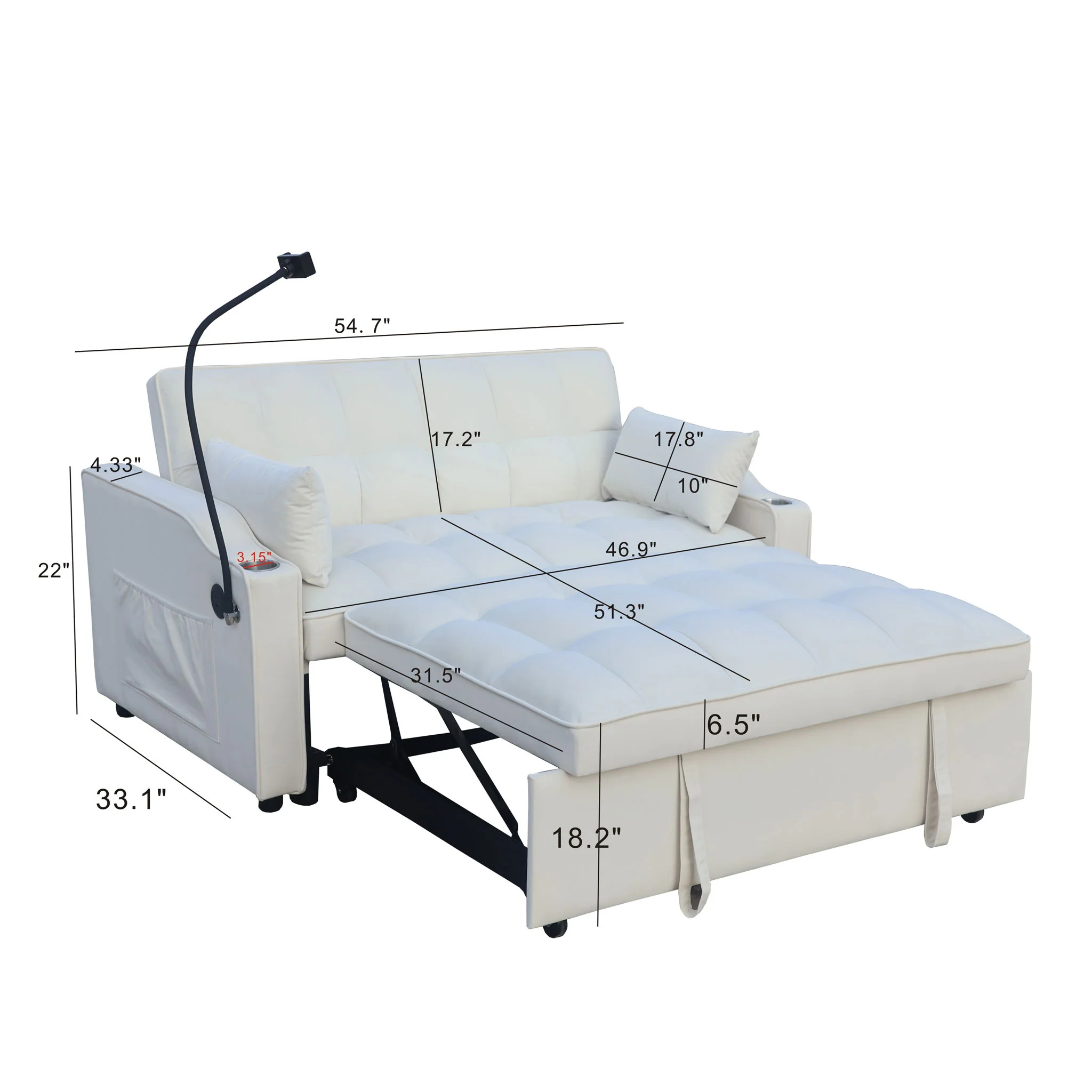 Modern Loveseat Futon Sofa With Pullout Bed, Adjustable Reclining Backrest, Toss Pillows - Image 10