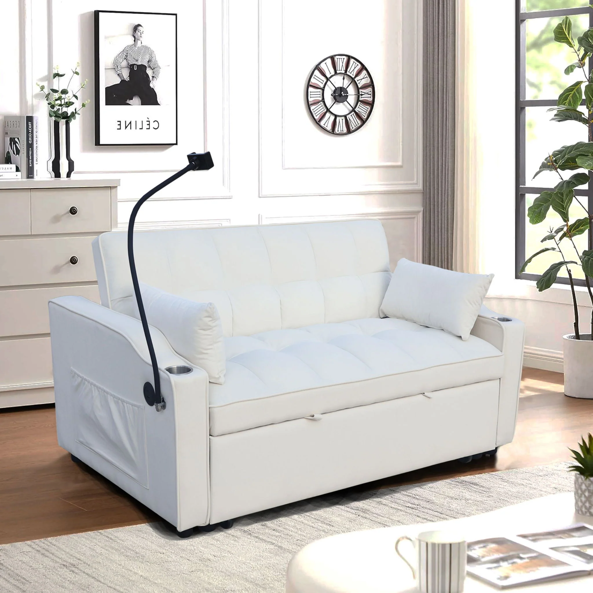 Modern Loveseat Futon Sofa With Pullout Bed, Adjustable Reclining Backrest, Toss Pillows - Image 15