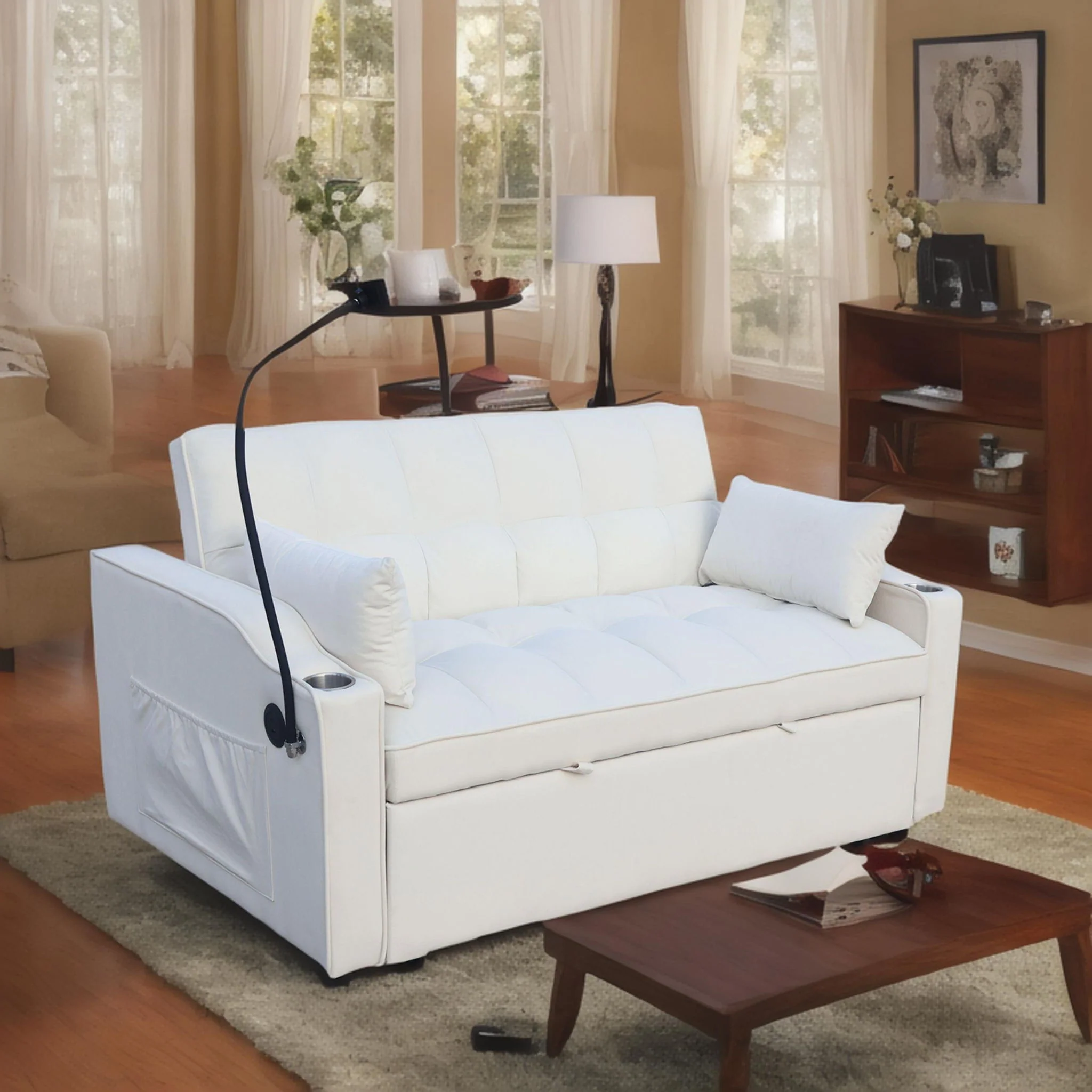 Modern Loveseat Futon Sofa With Pullout Bed, Adjustable Reclining Backrest, Toss Pillows - Image 22