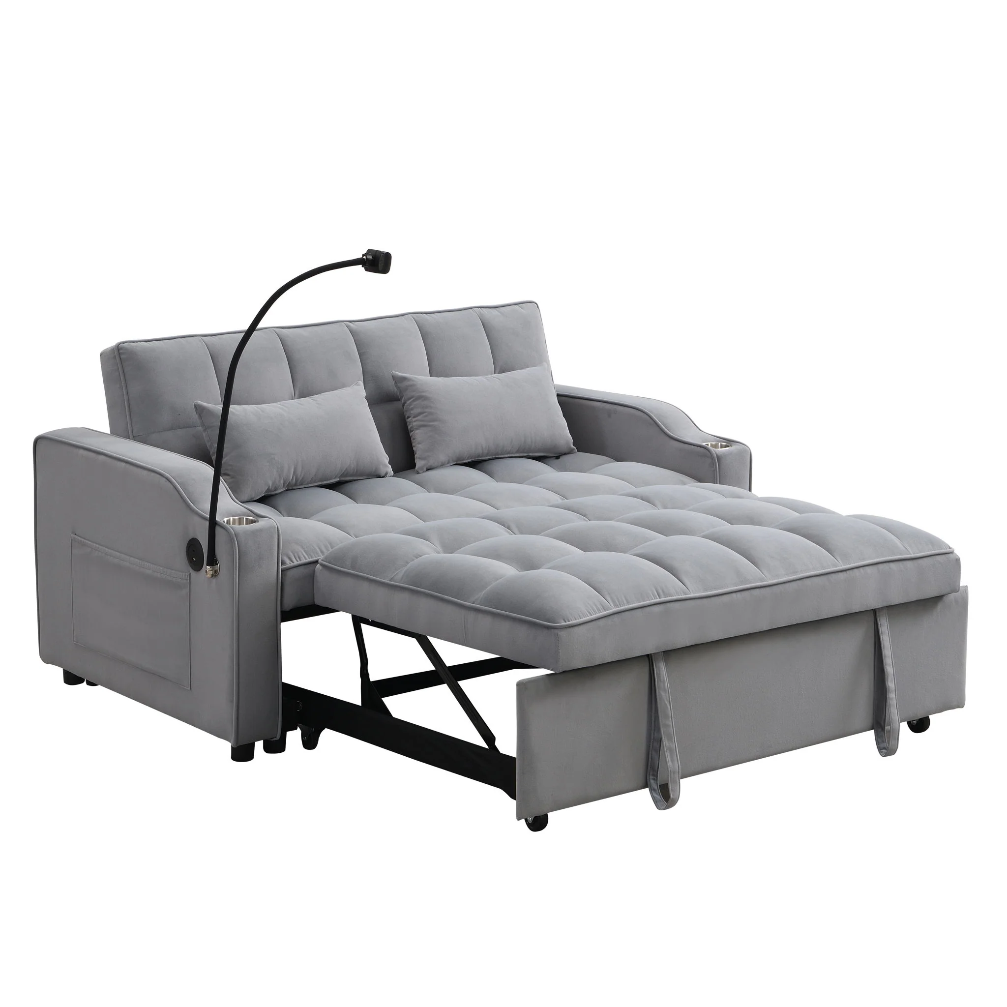 Modern Loveseat Futon Sofa With Pullout Bed, Adjustable Reclining Backrest, Toss Pillows - Image 3