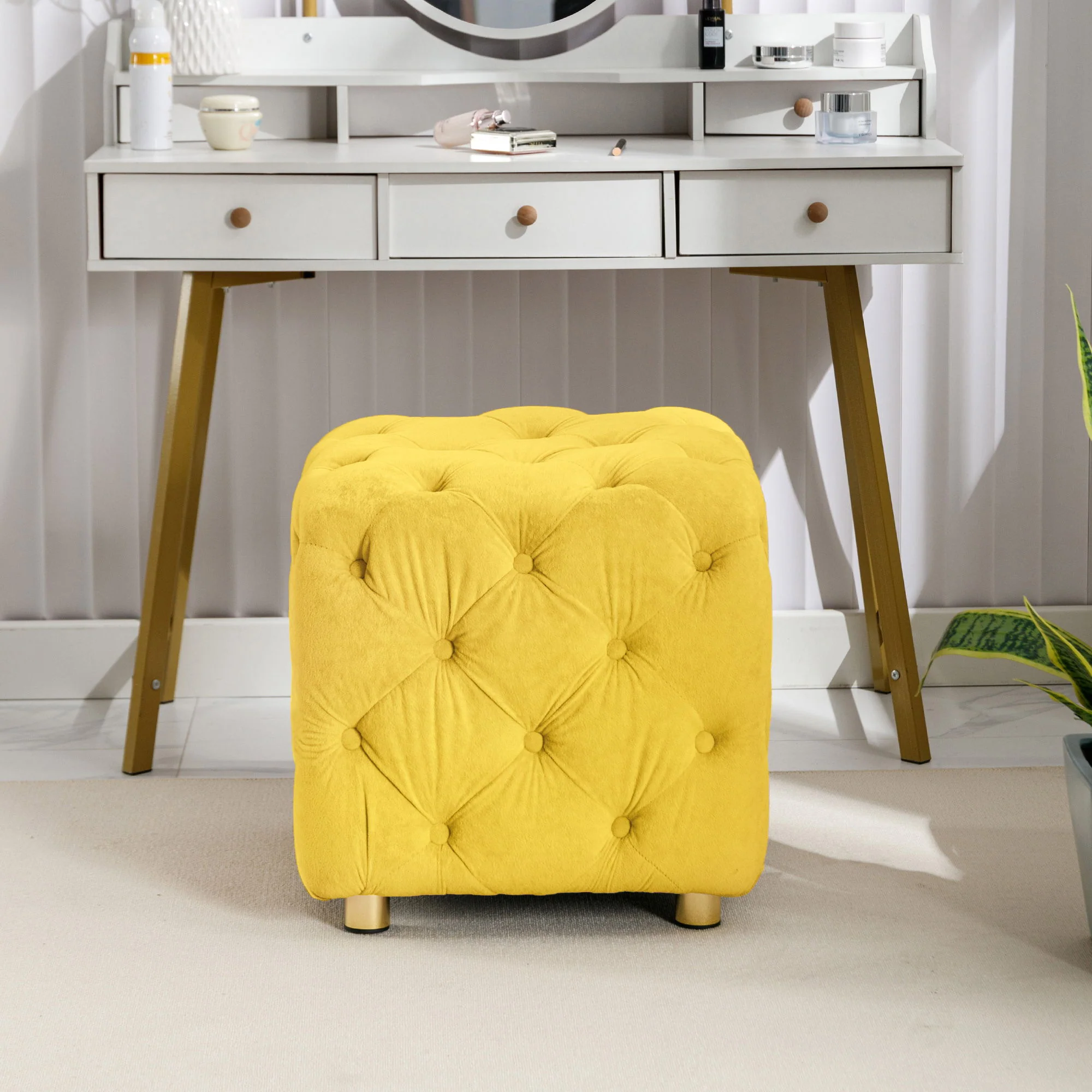 Modern Upholstered Ottoman, Exquisite Small End Table, Soft Foot Stool, Dressing Makeup Chair, Comfortable Seat For Living Room, Bedroom, Entrance - Image 6