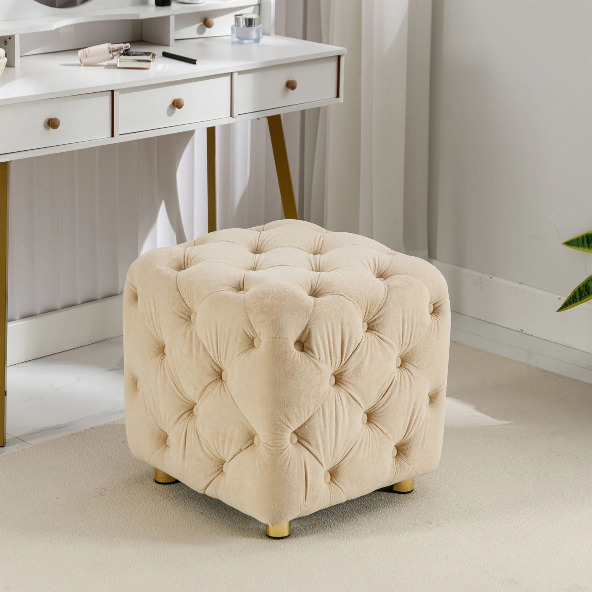Modern Upholstered Ottoman, Exquisite Small End Table, Soft Foot Stool, Dressing Makeup Chair, Comfortable Seat For Living Room, Bedroom, Entrance - Image 7
