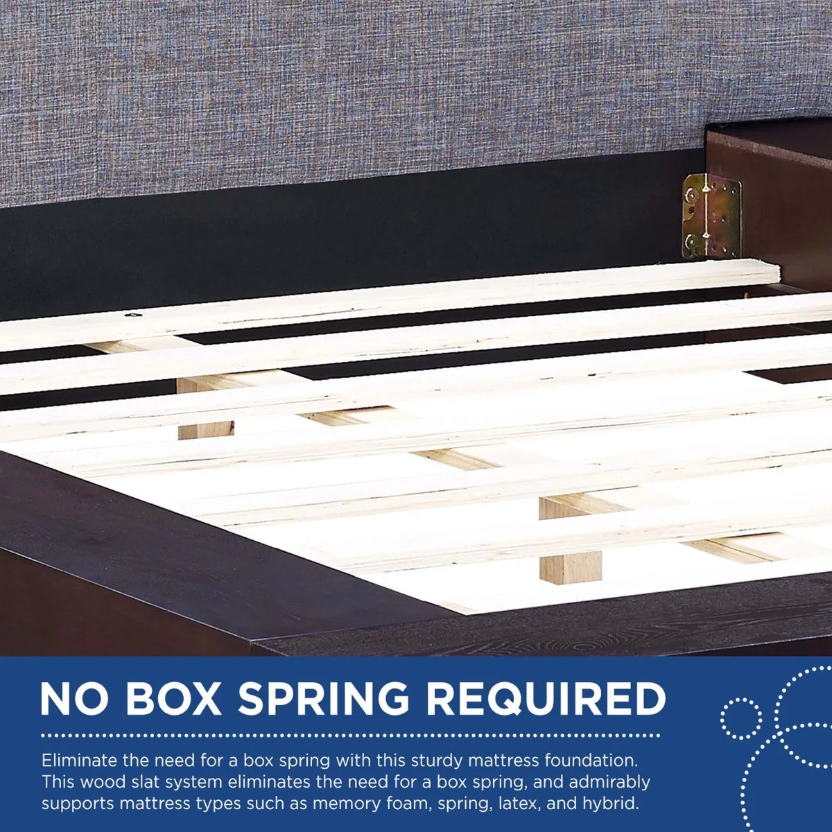 Modern Veneer Queen Platform Bed with Padded Fabric Headboard and Straight Line Profile - Image 2