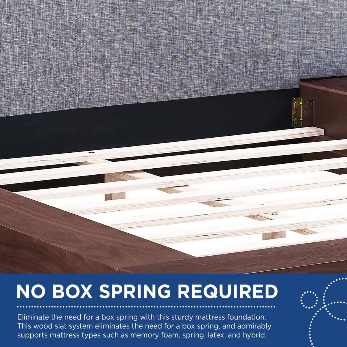 Modern Veneer Queen Platform Bed with Padded Fabric Headboard and Straight Line Profile - Image 8