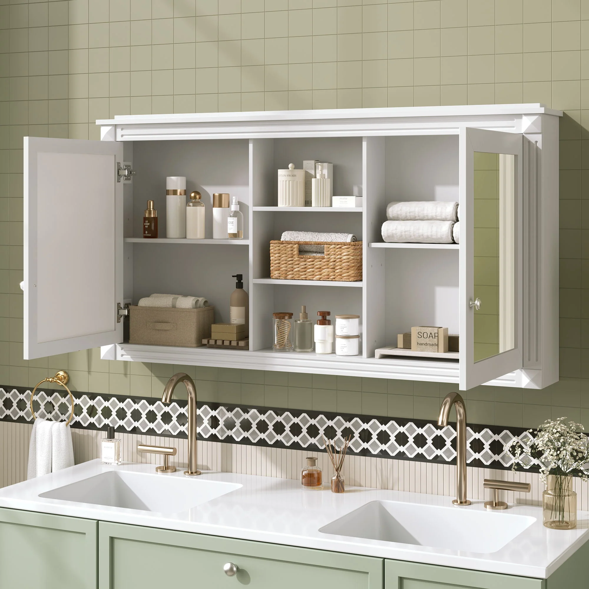 Modern Wall-Mount 2 In 1 Mirror Cabinet With Adjustable Shelves, Soft-Closing Hinges - Image 10