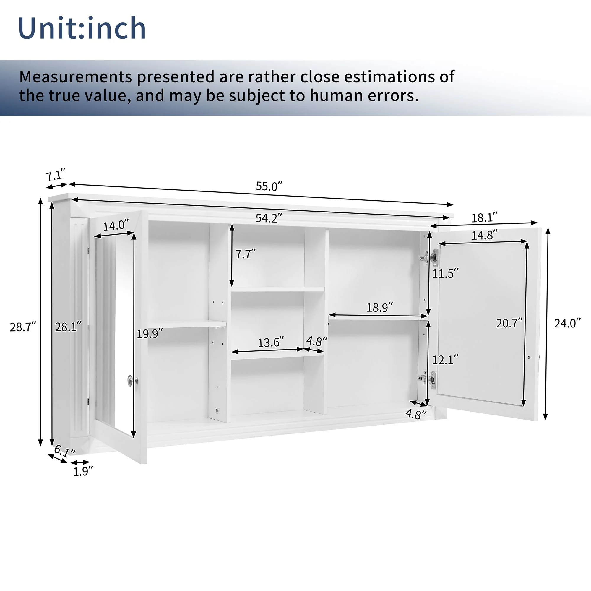 Modern Wall-Mount 2 In 1 Mirror Cabinet With Adjustable Shelves, Soft-Closing Hinges - Image 14