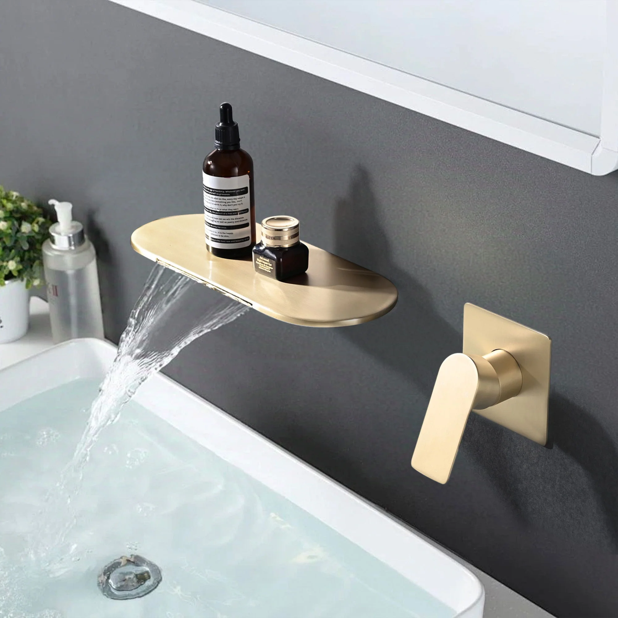 Modern Wall Mount Bathroom Sink Faucet With Waterfall Spout - Image 3