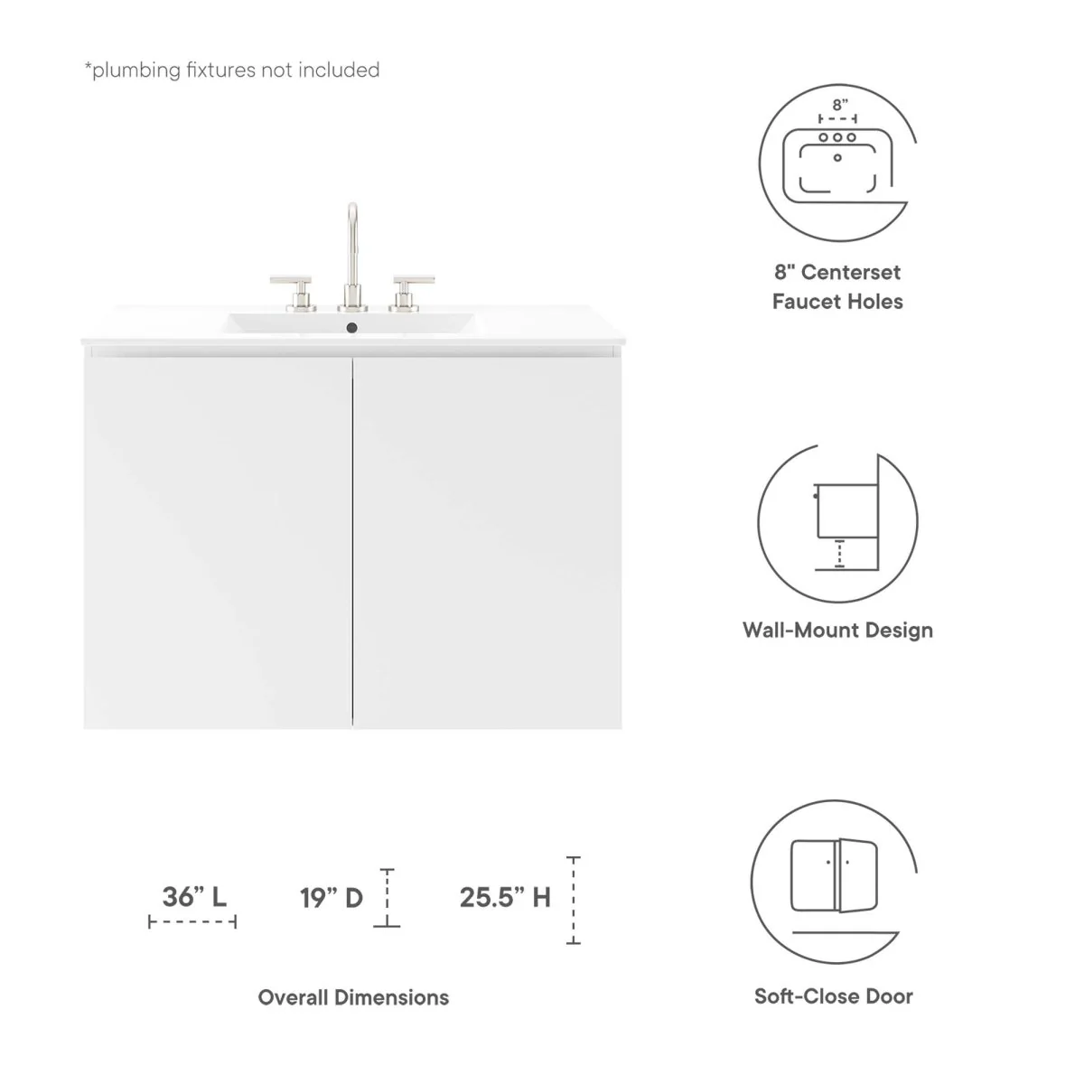 Modern Wall-Mount Bathroom Vanity with Sink for Space-Saving Contemporary Baths - Image 56