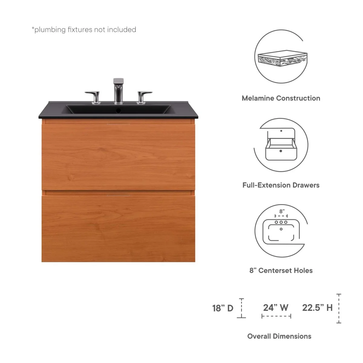 Modern Wall-Mount Bathroom Vanity with Sink — Single and Double Configurations - Image 20