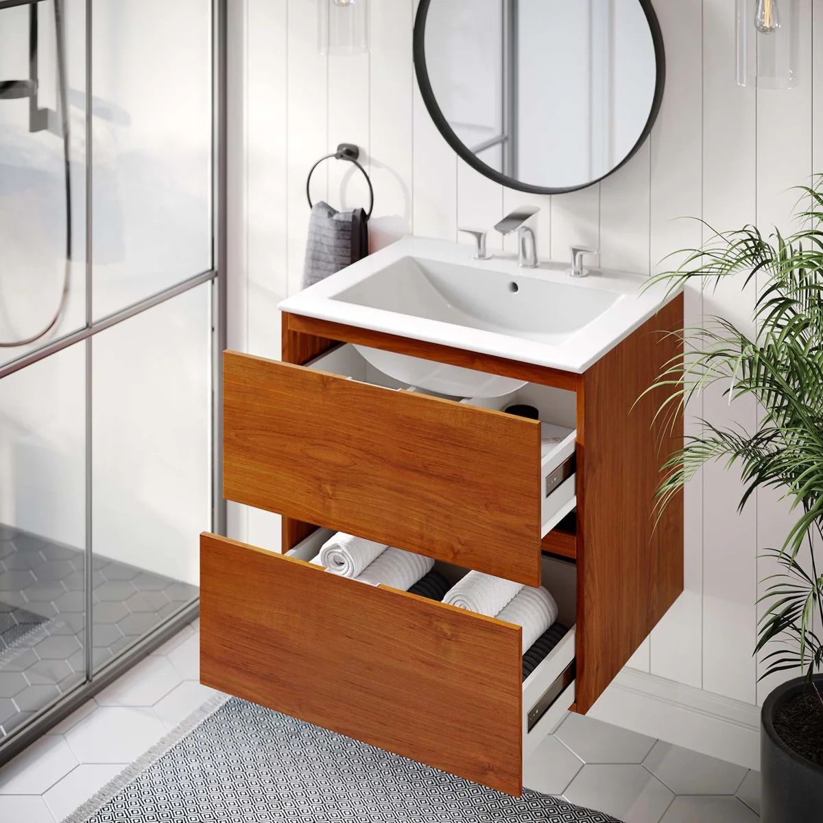 Modern Wall-Mount Bathroom Vanity with Sink — Single and Double Configurations - Image 30