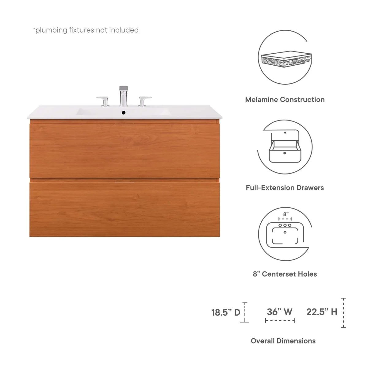 Modern Wall-Mount Bathroom Vanity with Sink — Single and Double Configurations - Image 47