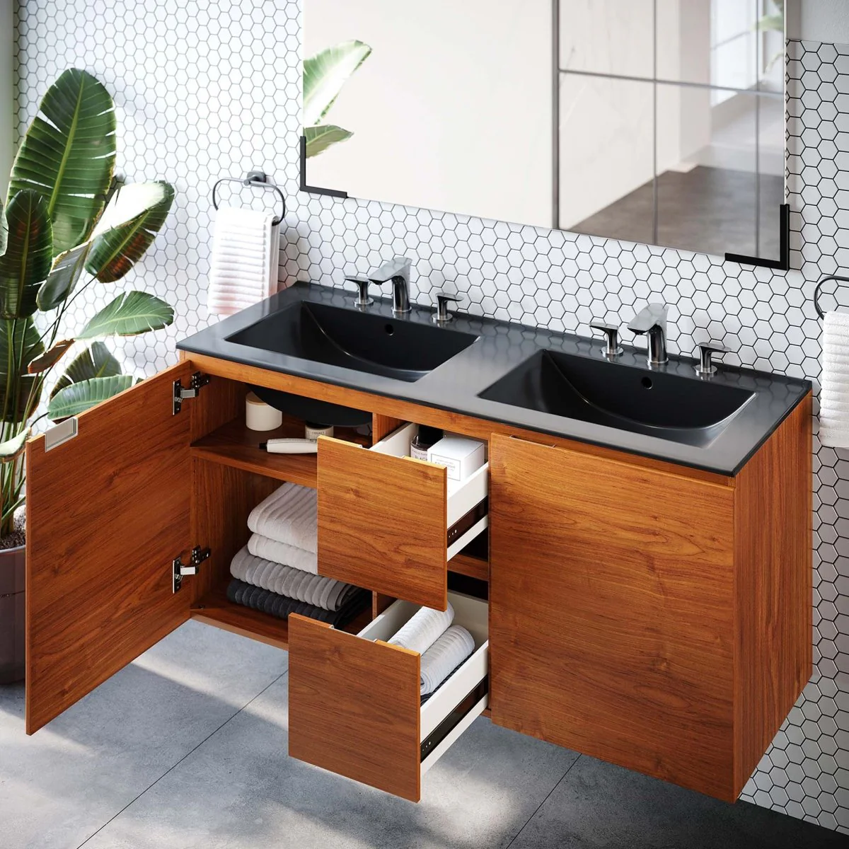 Modern Wall-Mount Bathroom Vanity with Sink — Single and Double Configurations - Image 96