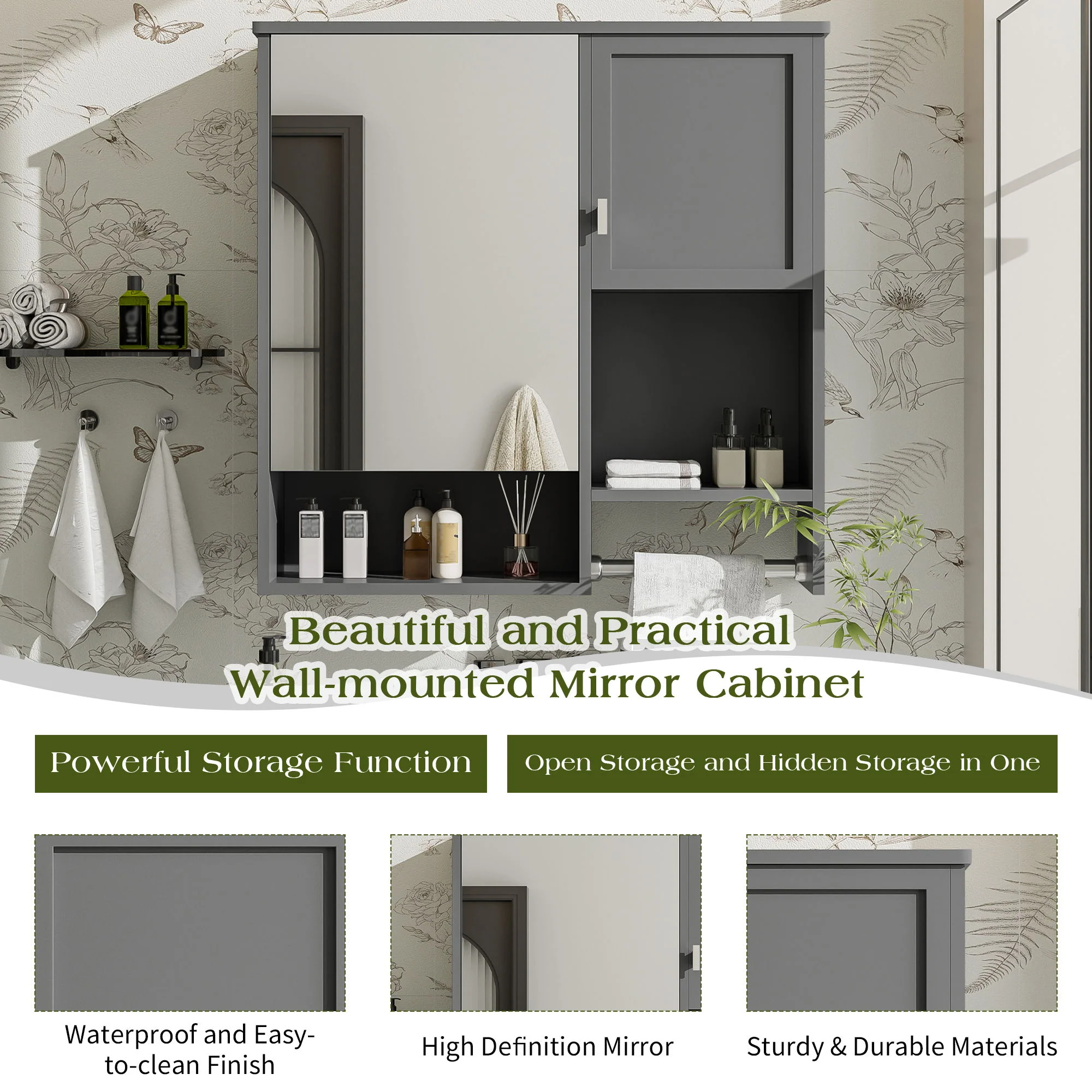 Modern Wall Mounted Bathroom Medicine Cabinet, Bathroom Wall Storage Cabinet With Mirror - Image 18