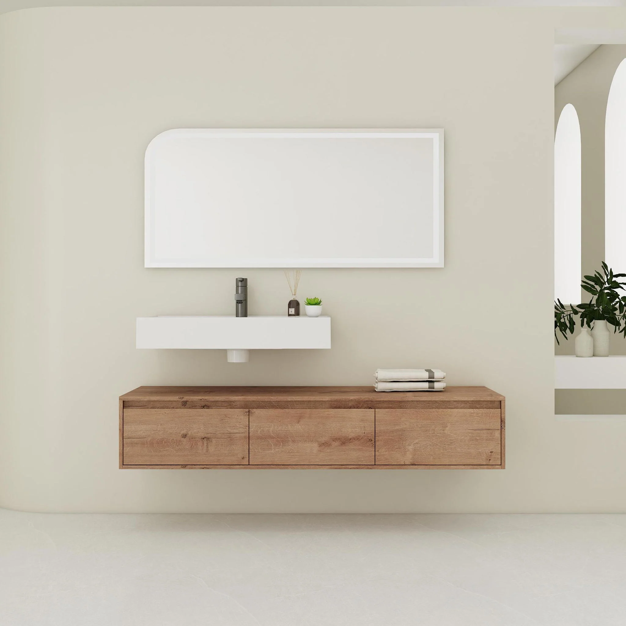 Modern Wall Mounted Bathroom Vanity With Resin Sink And Soft Close Drawer - Image 5