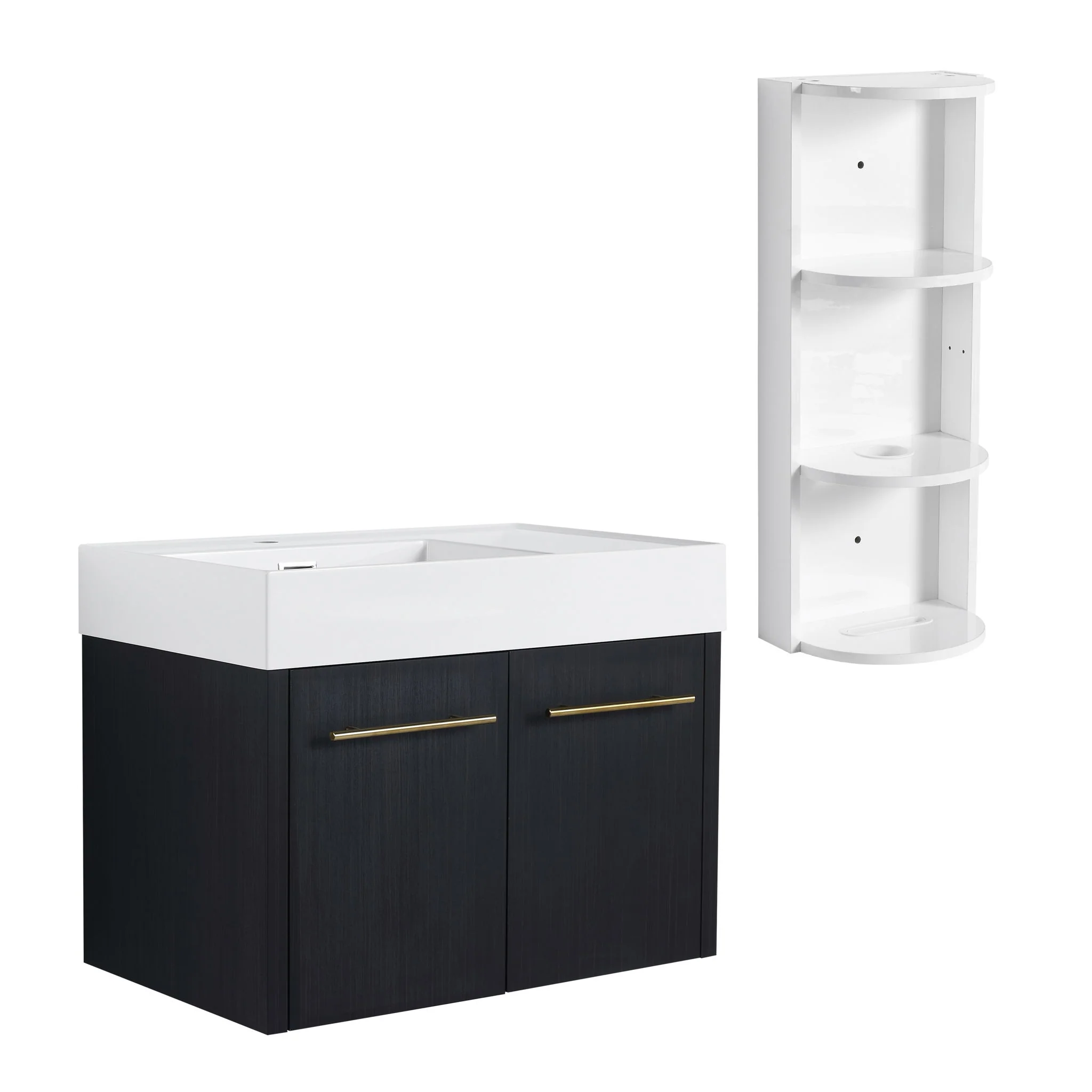 Modern Wall Mounted Bathroom Vanity With Resin Sink And Storage Rack - Image 3